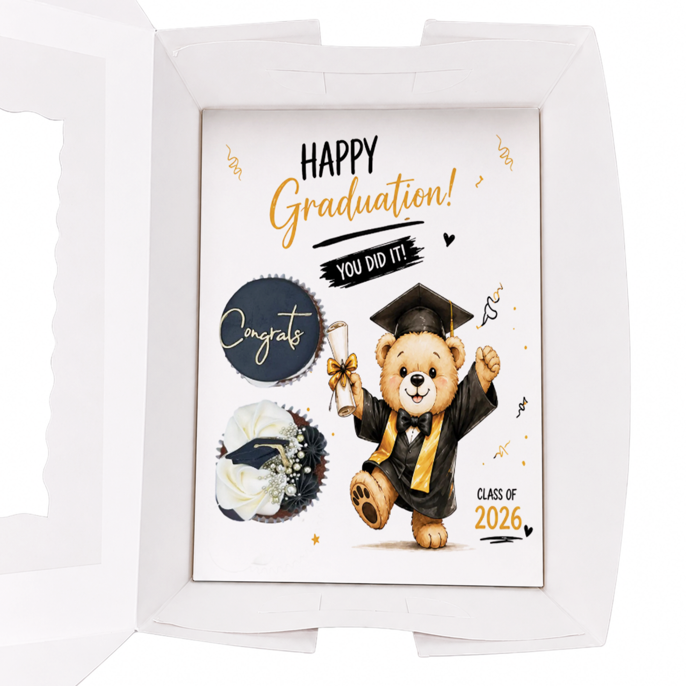 Graduation Cupcake Insert Template, Class of 2026 Printable 2 Cupcake Holder, Teddy Bear Grad Box Insert, Graduation Gift Box PDF