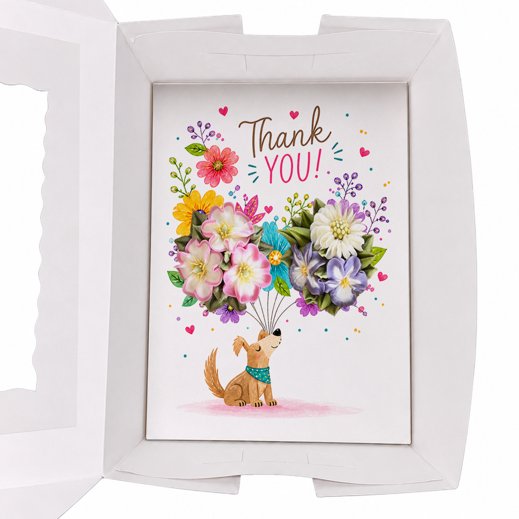 Thank You Cupcake Insert Template, Cute Dog Cupcake Bouquet Holder, 2 Cupcake Box Insert , Floral Cupcake Gift Box Insert, Pet Lover Gift