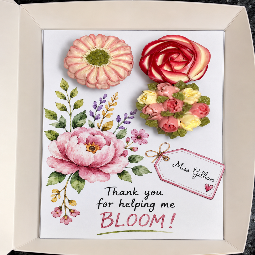 Teacher Appreciation Cupcake Insert Template, Floral Cupcake Box Insert, Helping Me Bloom Printable, 3 Cupcake Bouquet Holder
