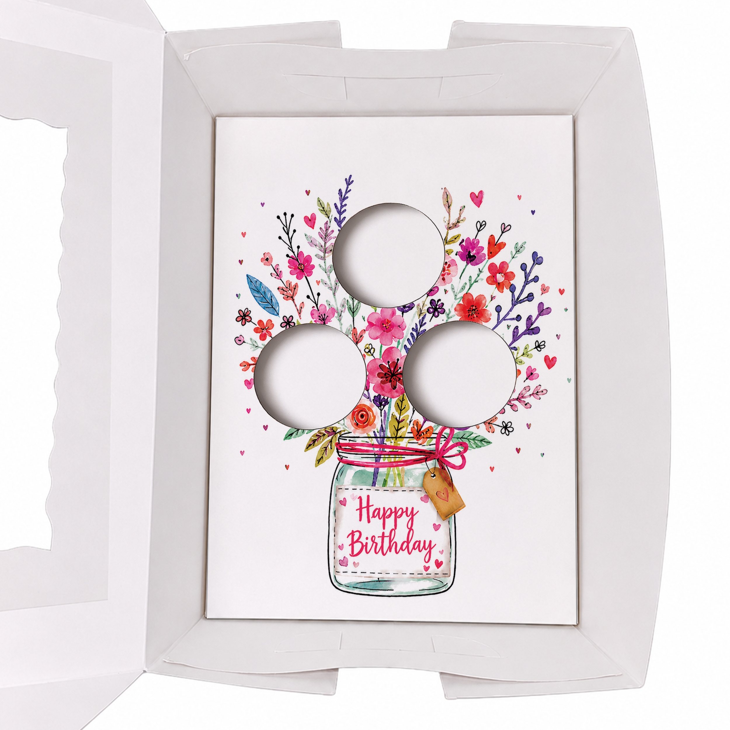Flower Bouquet Cupcake Insert Template, Happy Birthday Cupcake Holder, 3 Cupcake Bouquet Box Insert, Printable Cupcake Display