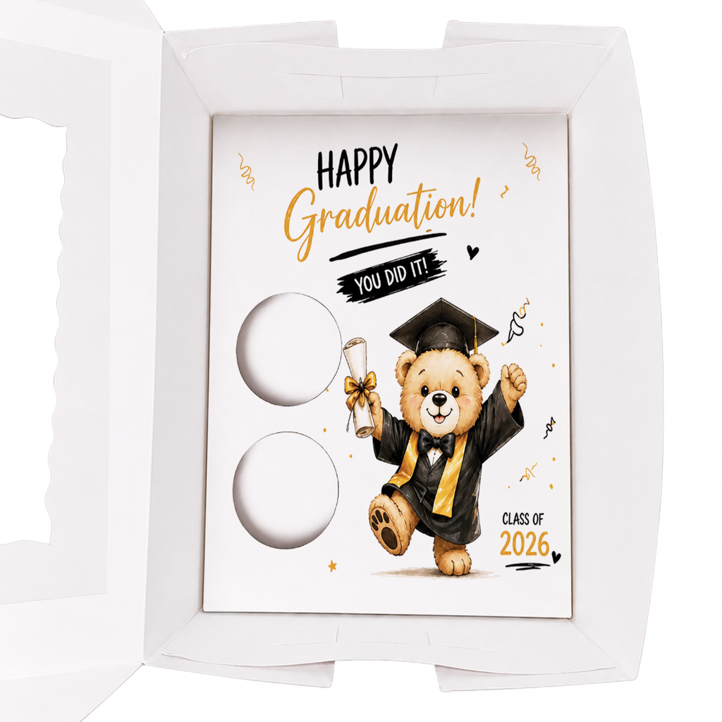 Graduation Cupcake Insert Template, Class of 2026 Printable 2 Cupcake Holder, Teddy Bear Grad Box Insert, Graduation Gift Box PDF