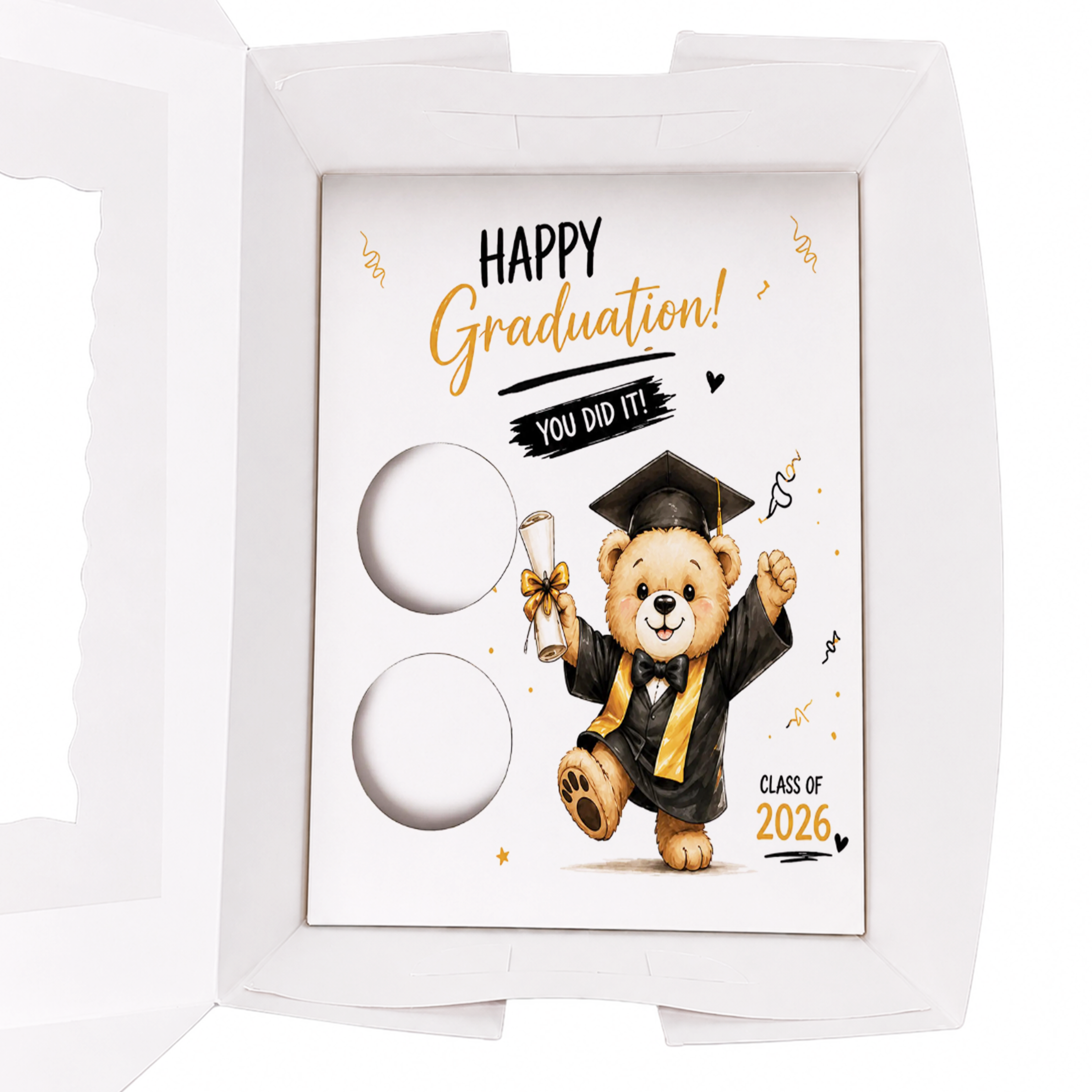 Graduation Cupcake Insert Template, Class of 2026 Printable 2 Cupcake Holder, Teddy Bear Grad Box Insert, Graduation Gift Box PDF