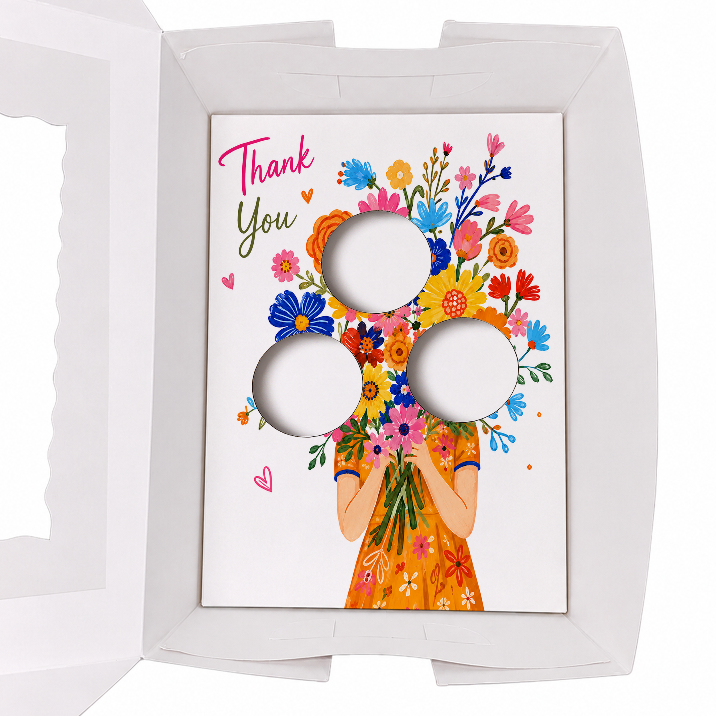Thank You Cupcake Insert Template, 3 Cupcake Box Insert Printable, Floral Bouquet Cupcake Holder, Digital Bakery Packaging