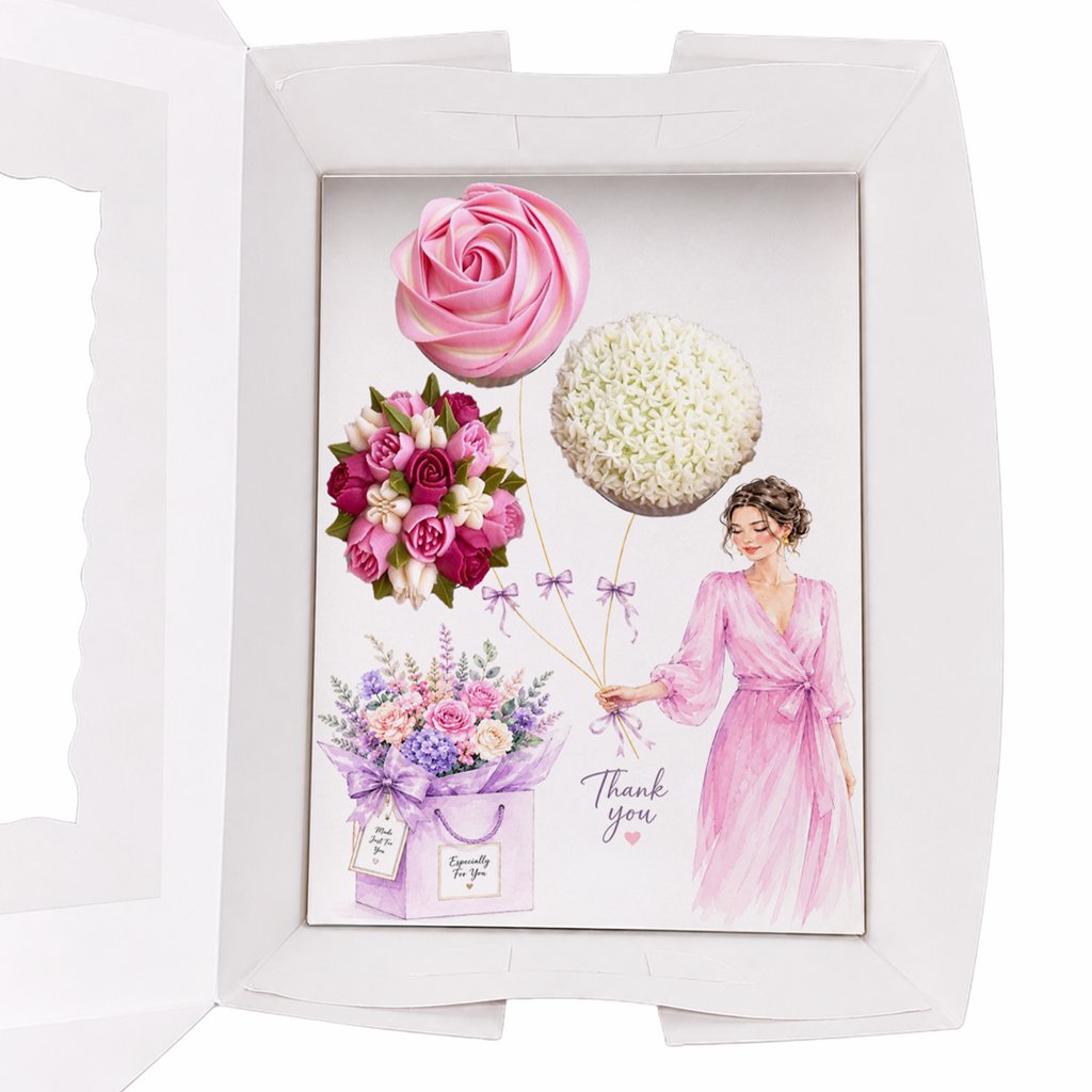 Thank You Cupcake Insert Template, Pink Floral Cupcake Bouquet Holder, 3 Cupcake Box Insert Printable, Bakery Gift Packaging