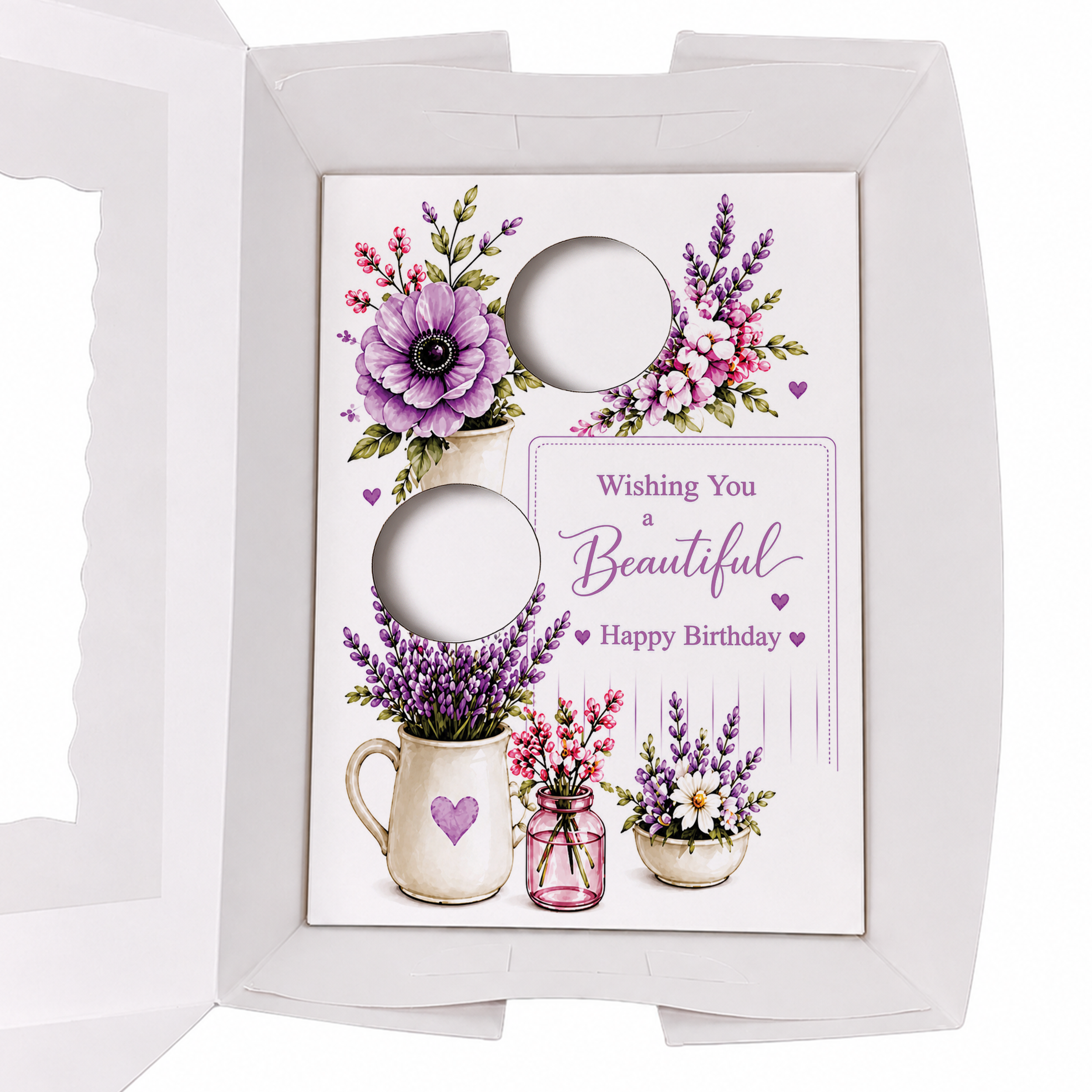 Birthday Cupcake Insert Template, Floral Cupcake Holder 2 , Printable Cupcake Bouquet, Happy Birthday Gift Box Insert, Purple Flower Design