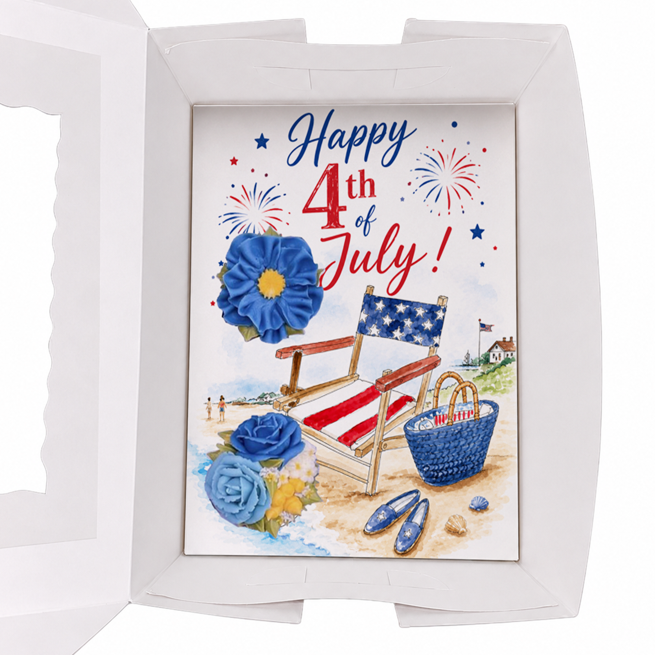 Happy 4th of July Cupcake Insert Template, 2 Cupcake Box Insert Printable, Patriotic Beach Bakery Packaging, Digital Download