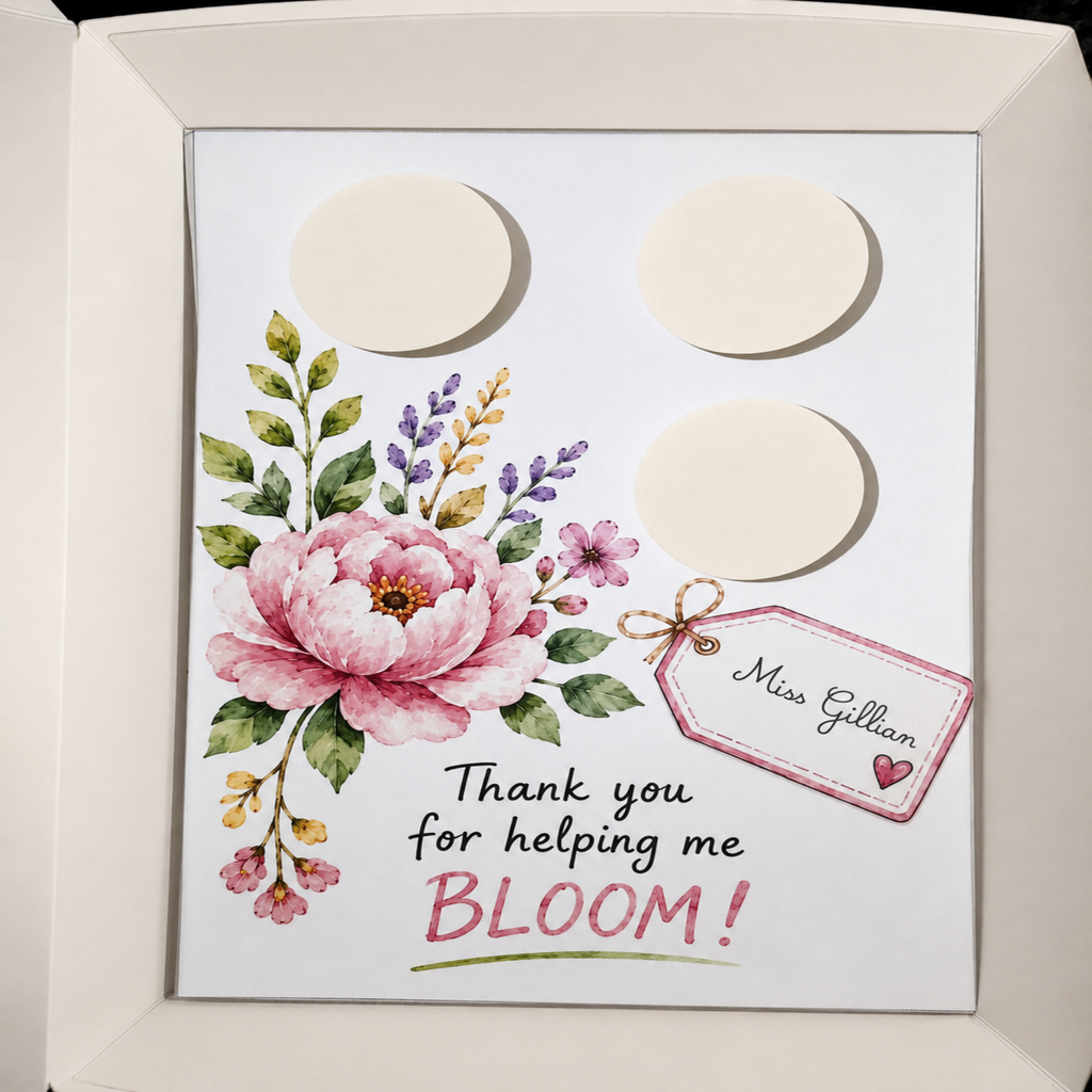 Teacher Appreciation Cupcake Insert Template, Floral Cupcake Box Insert, Helping Me Bloom Printable, 3 Cupcake Bouquet Holder