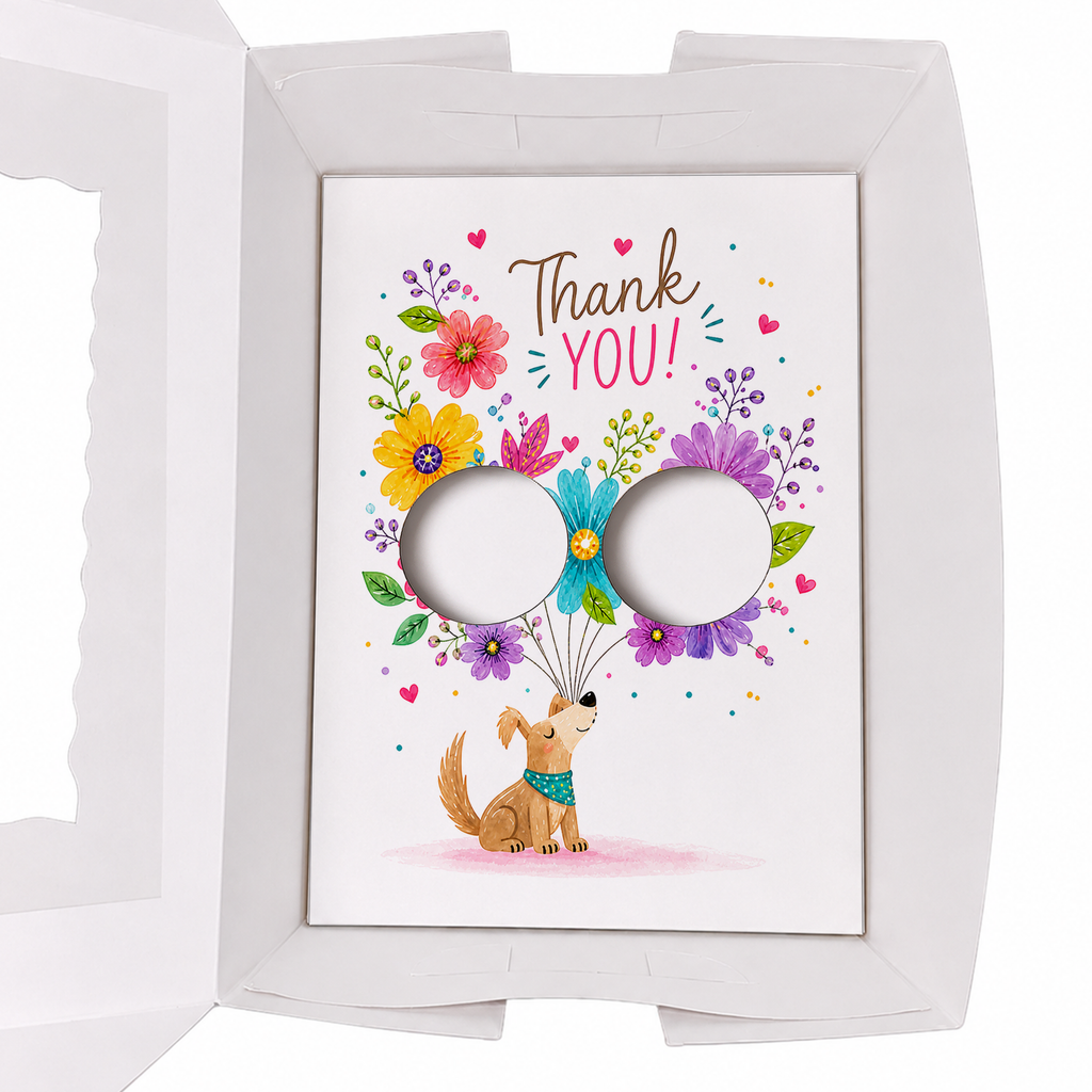 Thank You Cupcake Insert Template, Cute Dog Cupcake Bouquet Holder, 2 Cupcake Box Insert , Floral Cupcake Gift Box Insert, Pet Lover Gift
