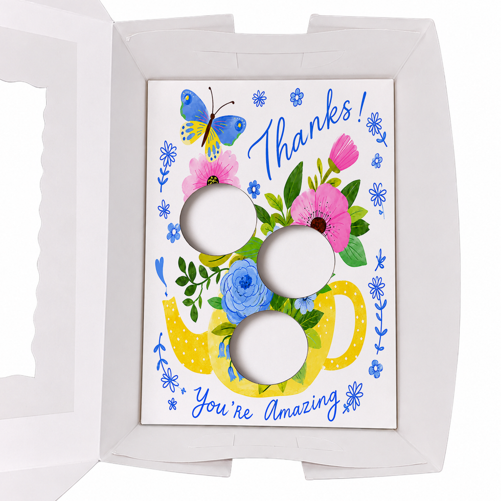 Thank You Cupcake Insert Template, 3 Cupcake Box Insert Printable, Floral Bouquet Cupcake Holder, Digital Bakery Packaging