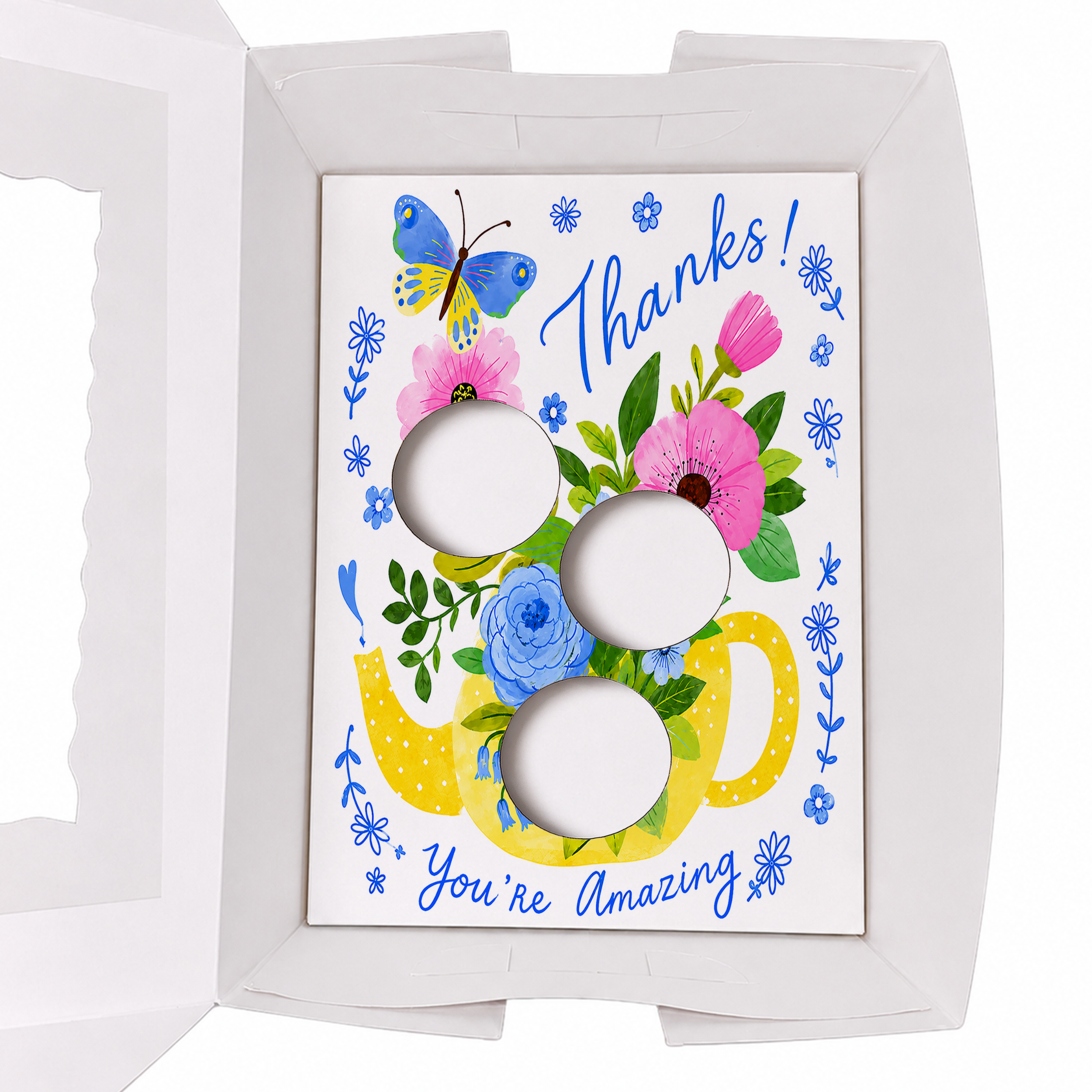 Thank You Cupcake Insert Template, 3 Cupcake Box Insert Printable, Floral Bouquet Cupcake Holder, Digital Bakery Packaging