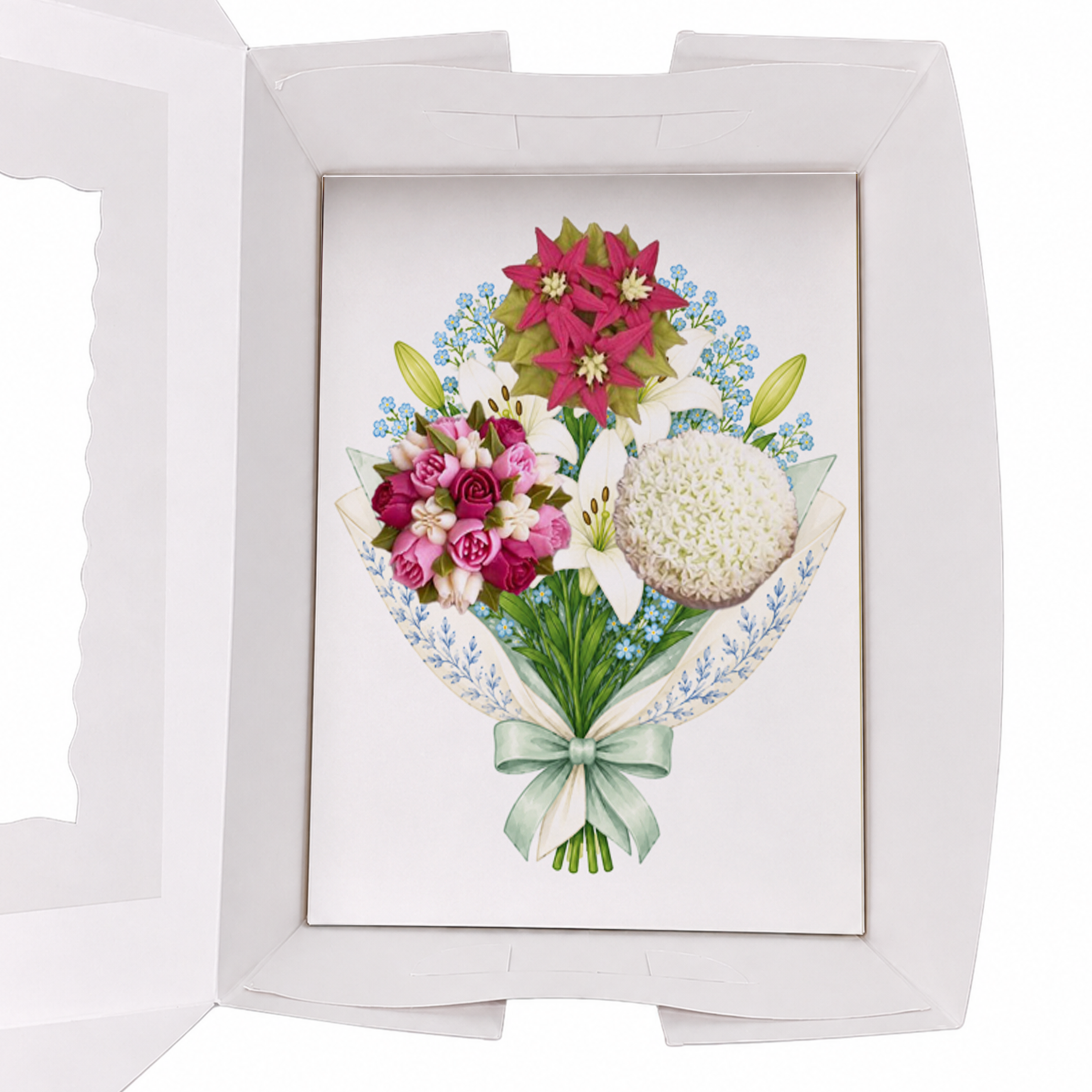 Floral Cupcake Bouquet Insert Template, 3 Cupcake Box Insert Printable, Lily Flower Cupcake Holder, Digital Bakery Packaging