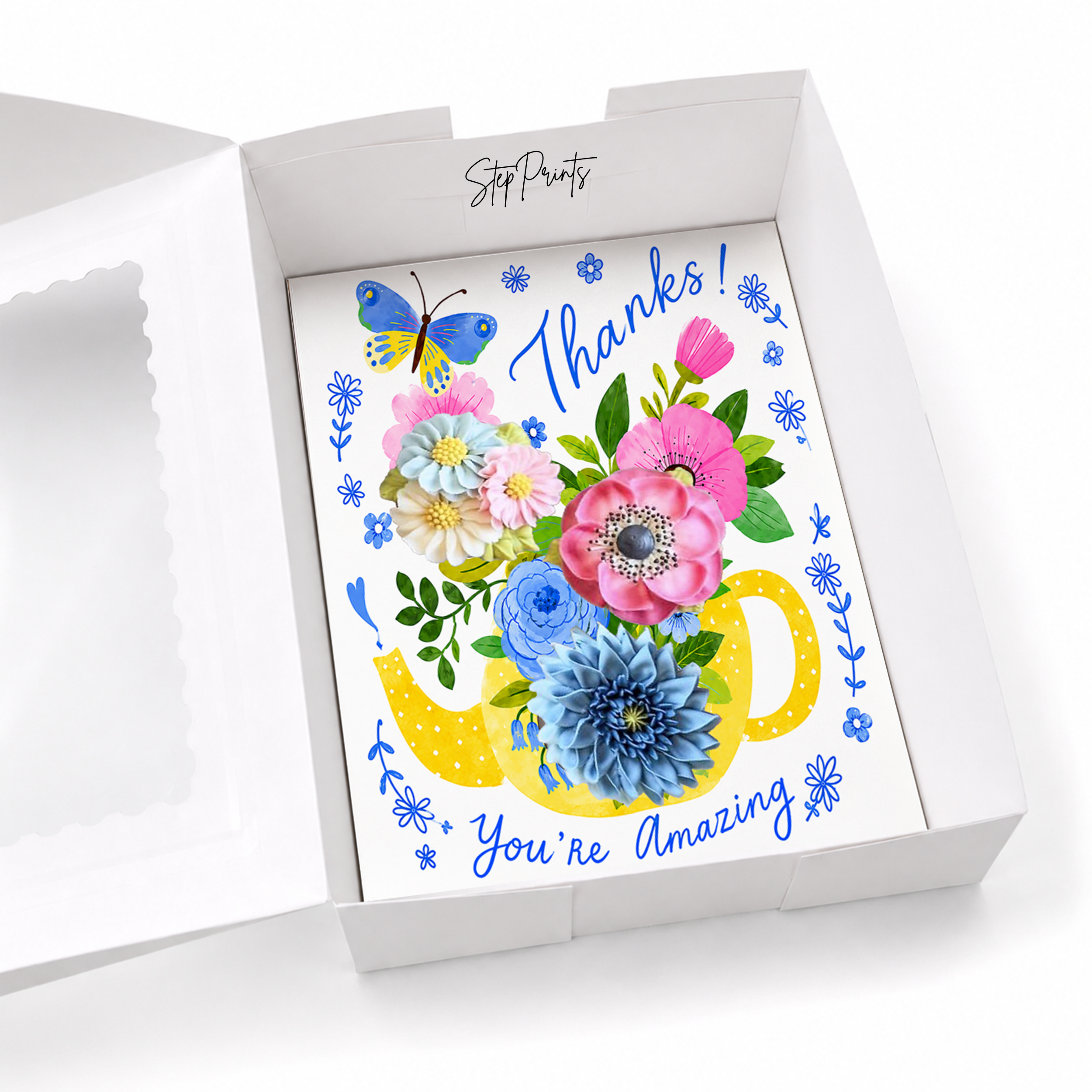 Thank You Cupcake Insert Template, 3 Cupcake Box Insert Printable, Floral Bouquet Cupcake Holder, Digital Bakery Packaging