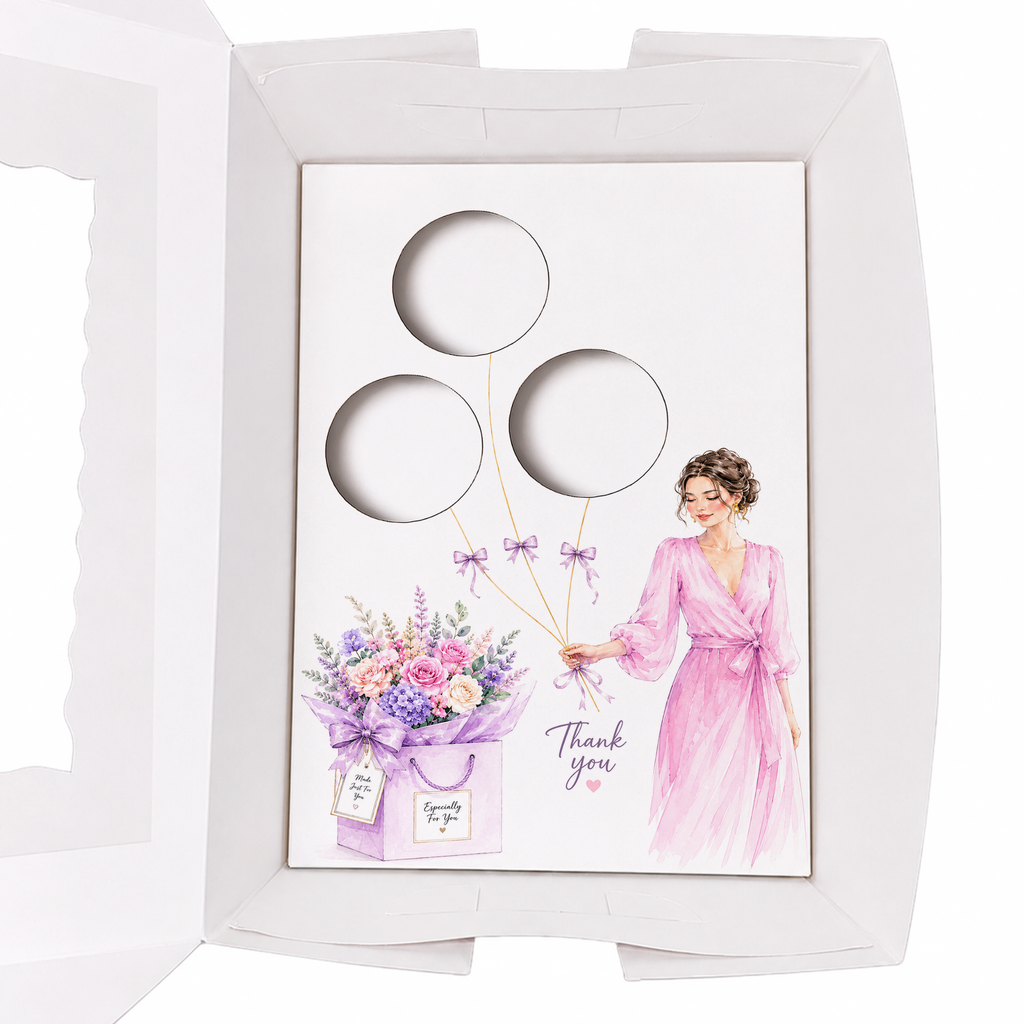 Thank You Cupcake Insert Template, Pink Floral Cupcake Bouquet Holder, 3 Cupcake Box Insert Printable, Bakery Gift Packaging