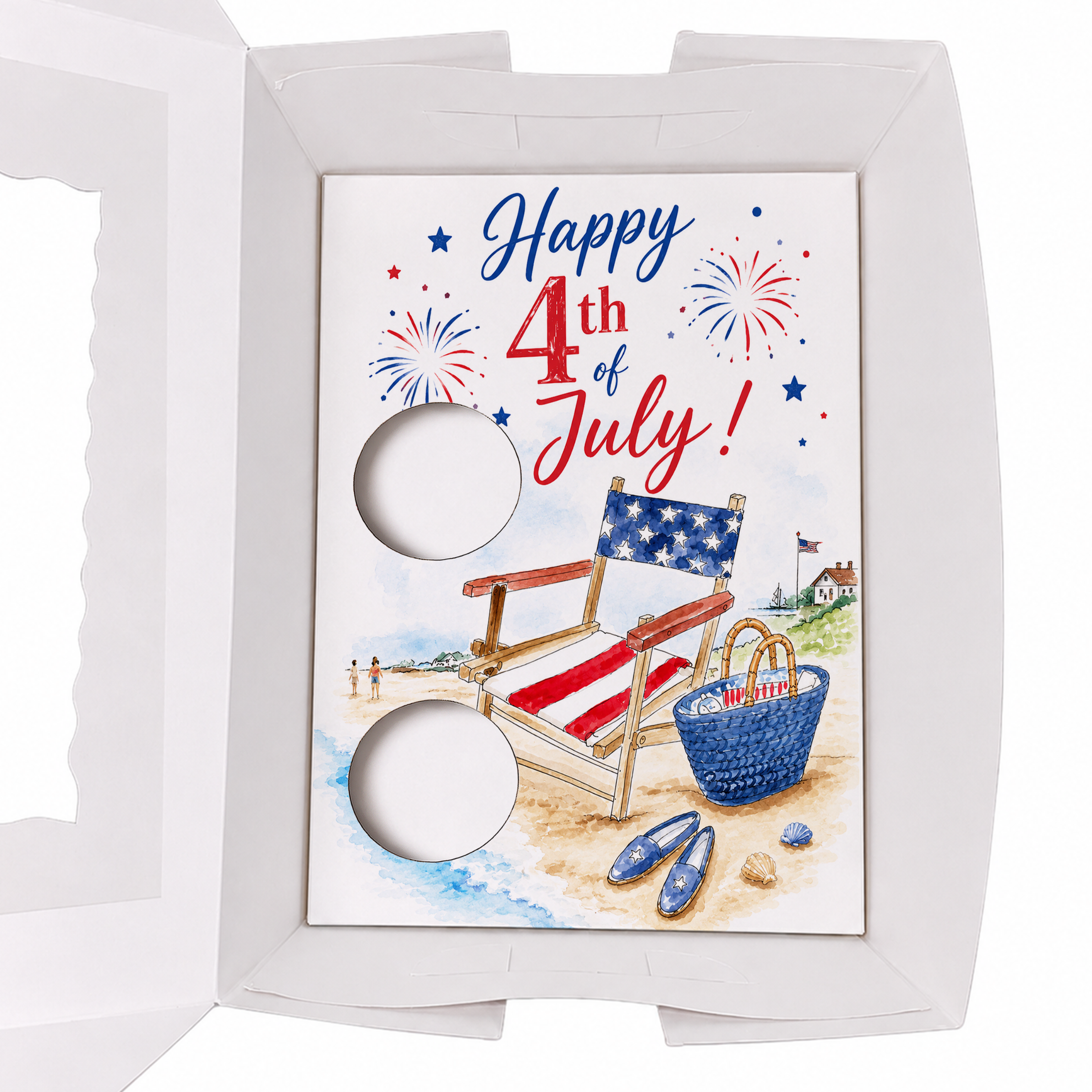 Happy 4th of July Cupcake Insert Template, 2 Cupcake Box Insert Printable, Patriotic Beach Bakery Packaging, Digital Download
