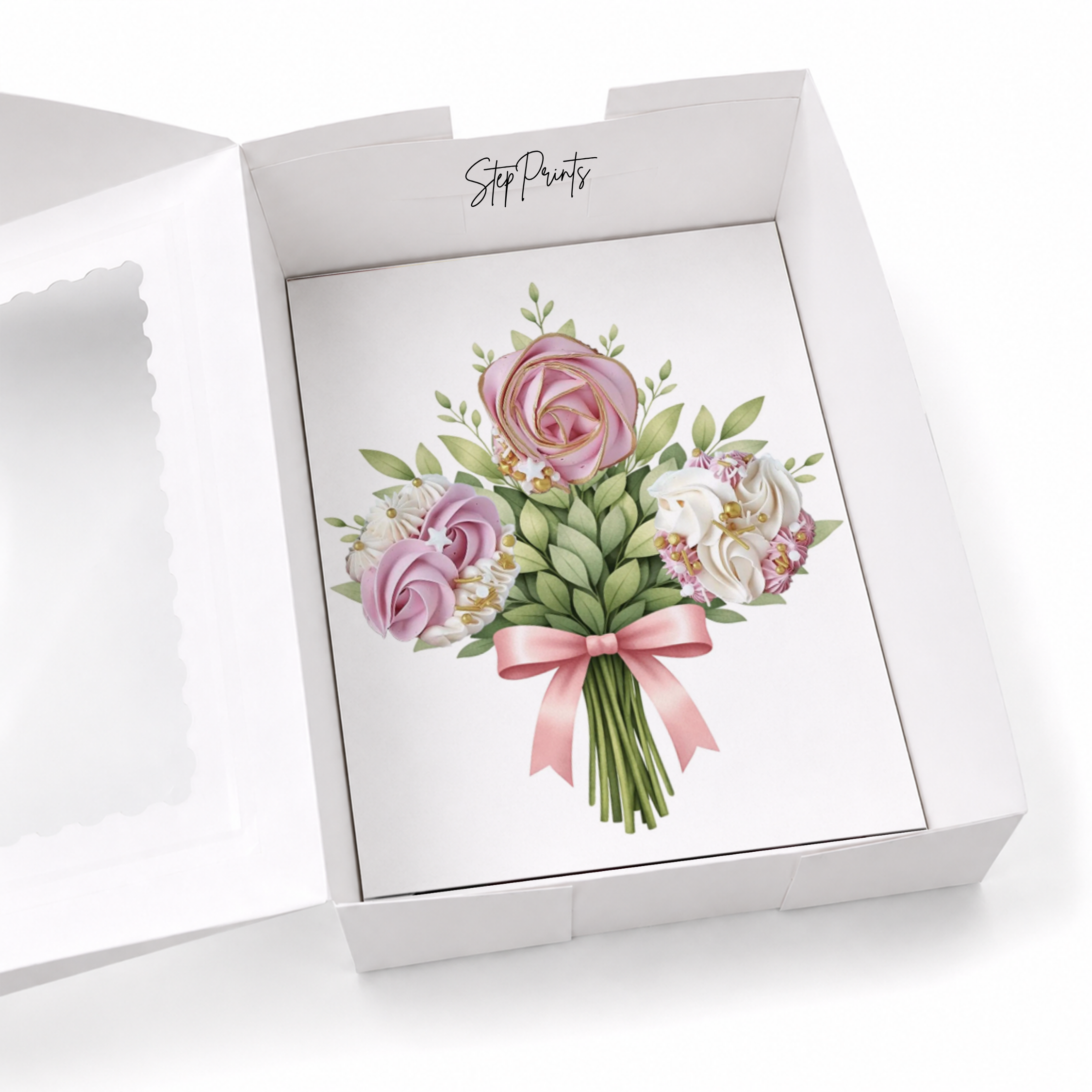 Floral Cupcake Insert Template A4, Bouquet Cupcake Holder, Printable Gift Box Insert, 3 Cupcake Display, DIY Bakery Packaging