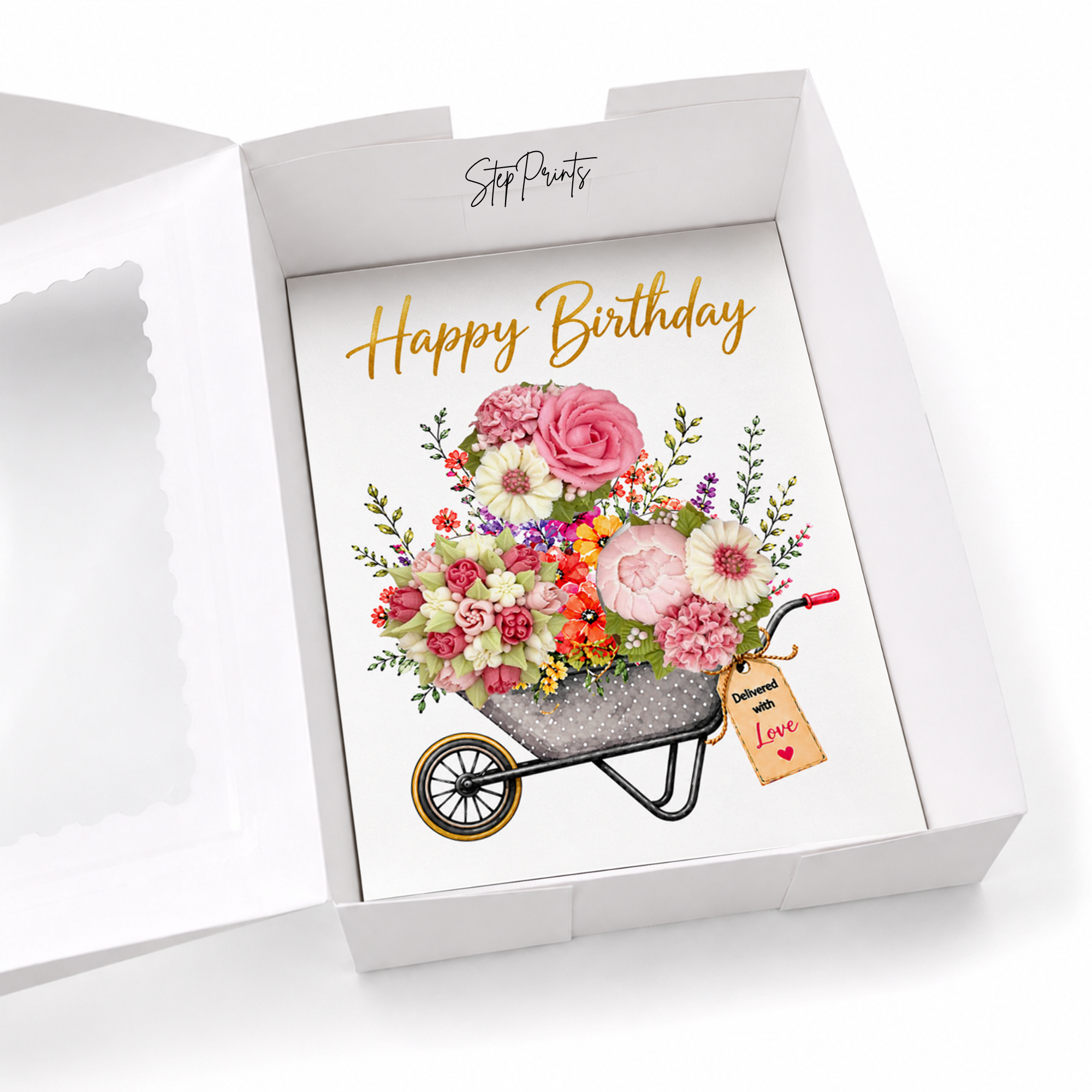 Happy Birthday Cupcake Insert Template, Flower Bouquet Cupcake Holder, 3 Cupcake Box Insert, Printable Cupcake Bouque Floral Gift Box Insert