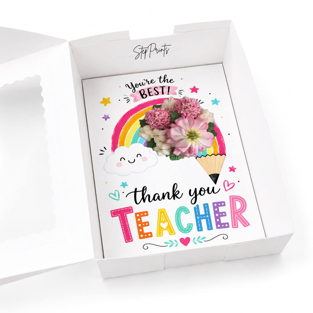 Teacher Appreciation Cupcake Insert Template, Thank You Teacher Cupcake Box Insert, Rainbow Teacher Gift Printable, You're The Best Teacher