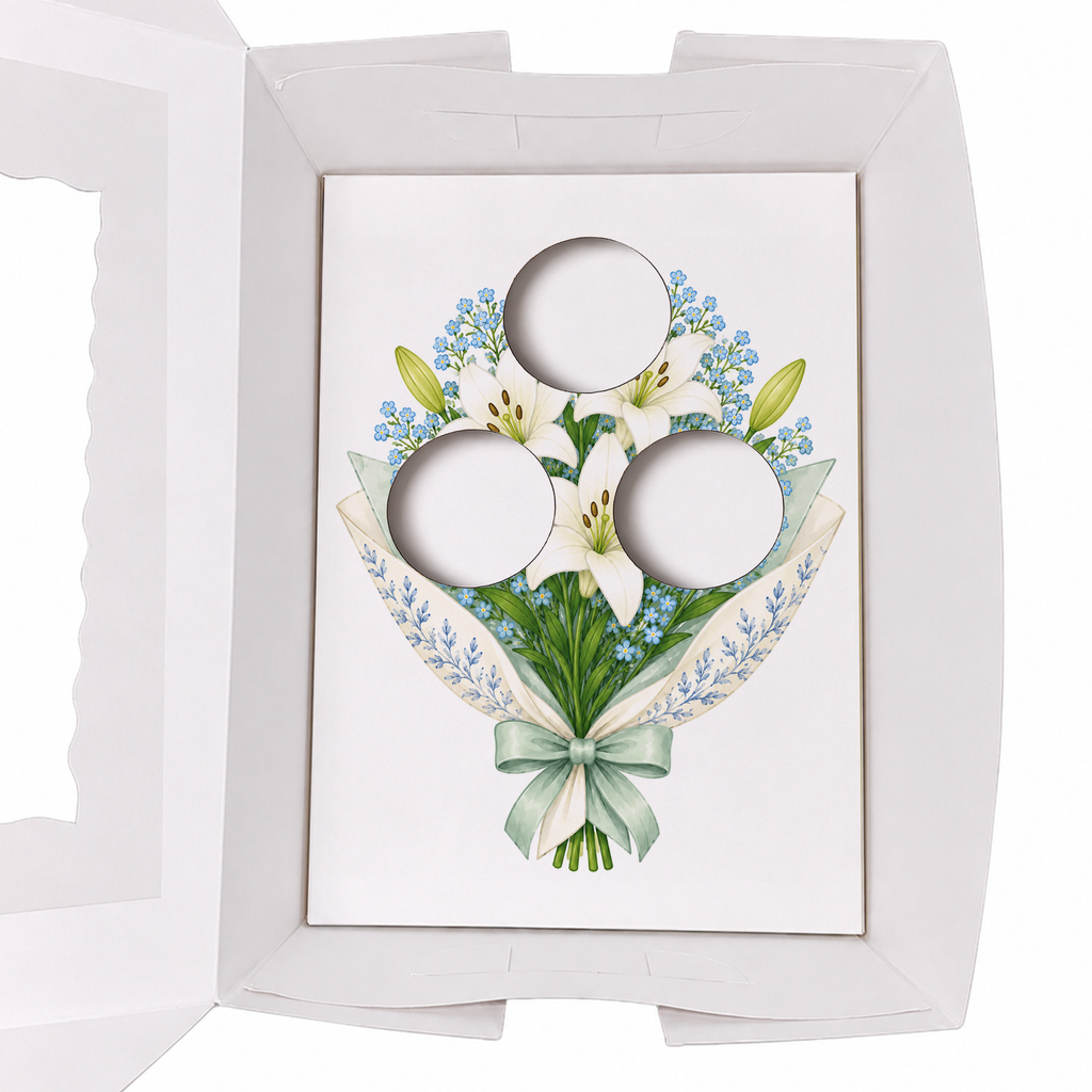 Floral Cupcake Bouquet Insert Template, 3 Cupcake Box Insert Printable, Lily Flower Cupcake Holder, Digital Bakery Packaging