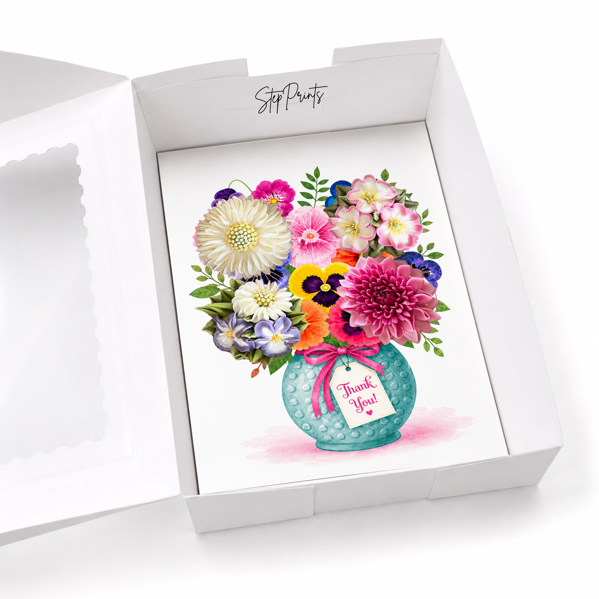 Thank You Cupcake Insert Template, Floral Cupcake Bouquet Holder, 4 Cupcake Box Insert Printable, Cupcake Gift Box , Teacher Thank You Gift