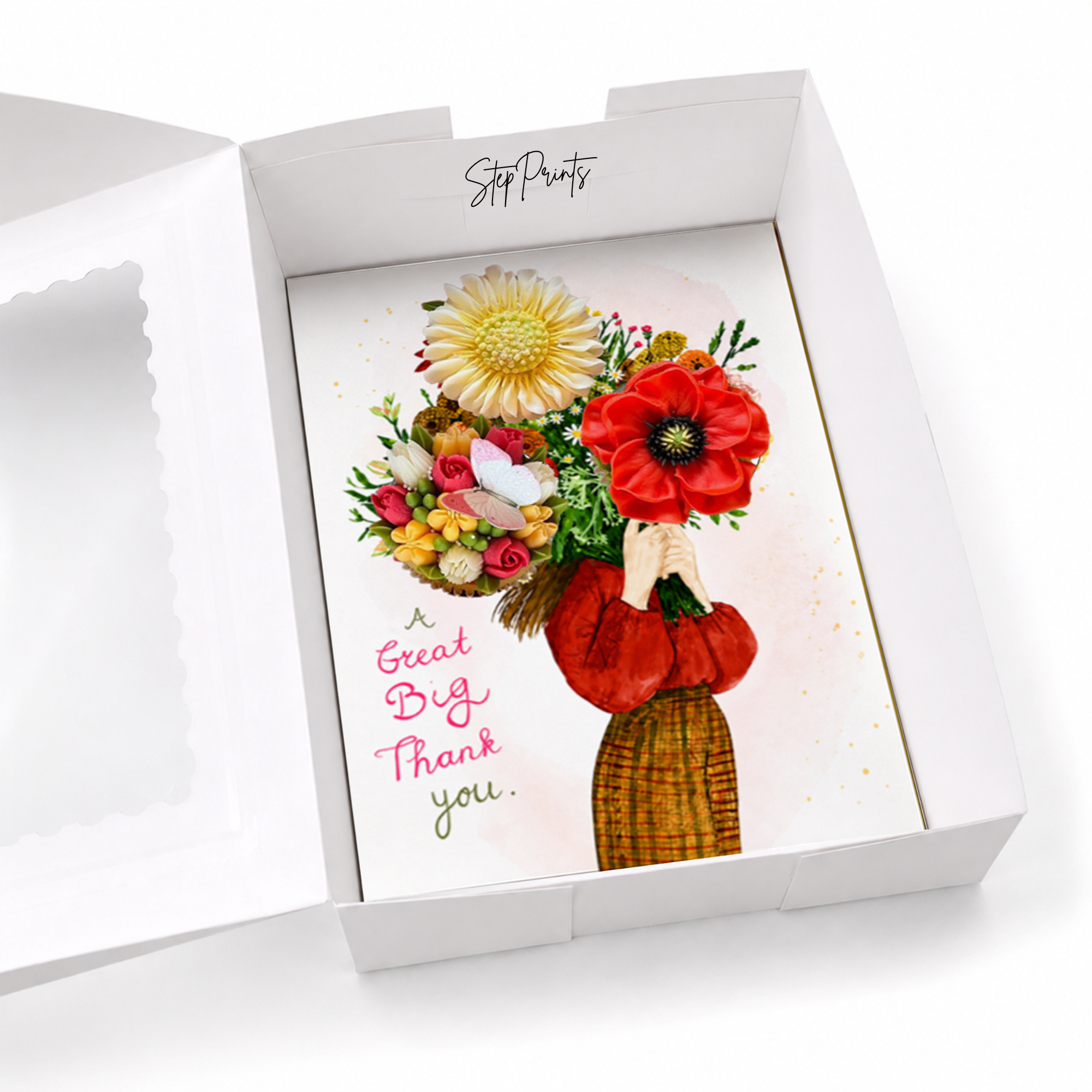 Thank You Cupcake Insert Template, Floral Cupcake Bouquet Holder, 3 Cupcake Box Insert Printable, Unique Cupcake Gift Box Insert