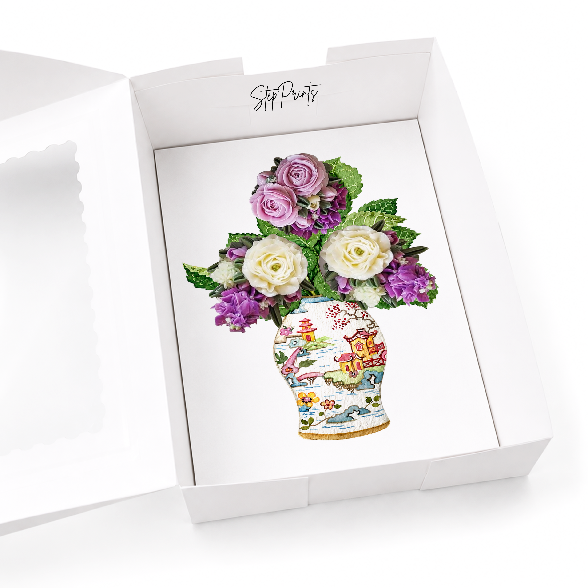 Floral Cupcake Insert Template, Flower Bouquet Vase Design (Digital Download)