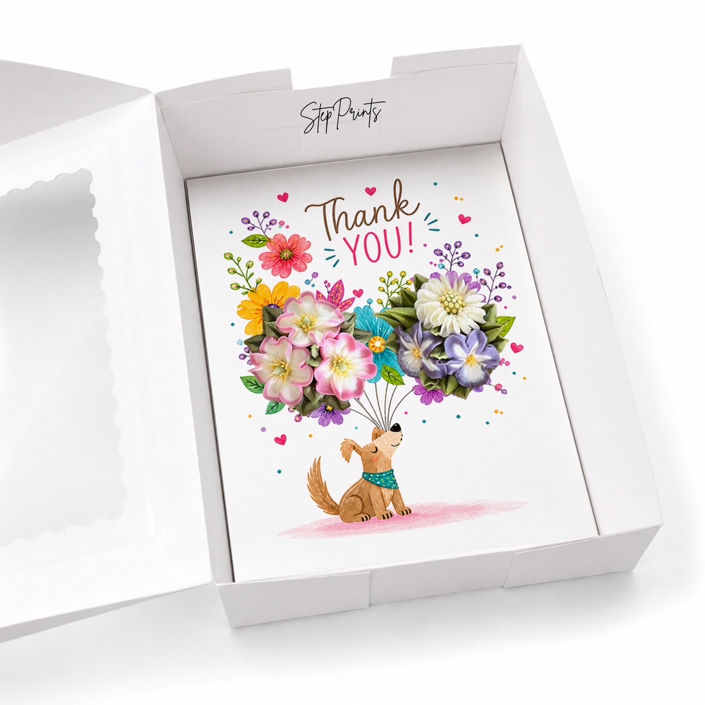 Thank You Cupcake Insert Template, Cute Dog Cupcake Bouquet Holder, 2 Cupcake Box Insert , Floral Cupcake Gift Box Insert, Pet Lover Gift
