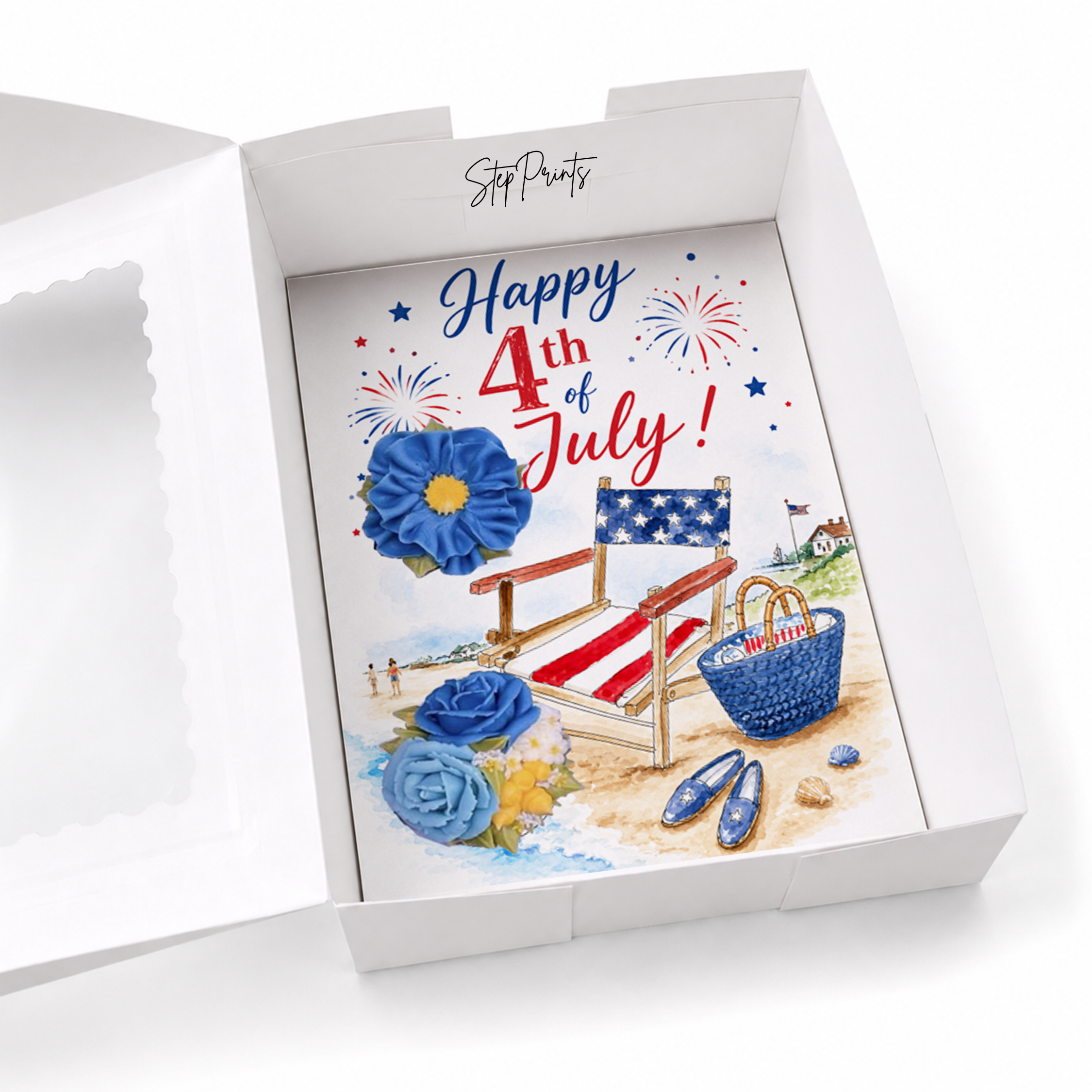 Happy 4th of July Cupcake Insert Template, 2 Cupcake Box Insert Printable, Patriotic Beach Bakery Packaging, Digital Download