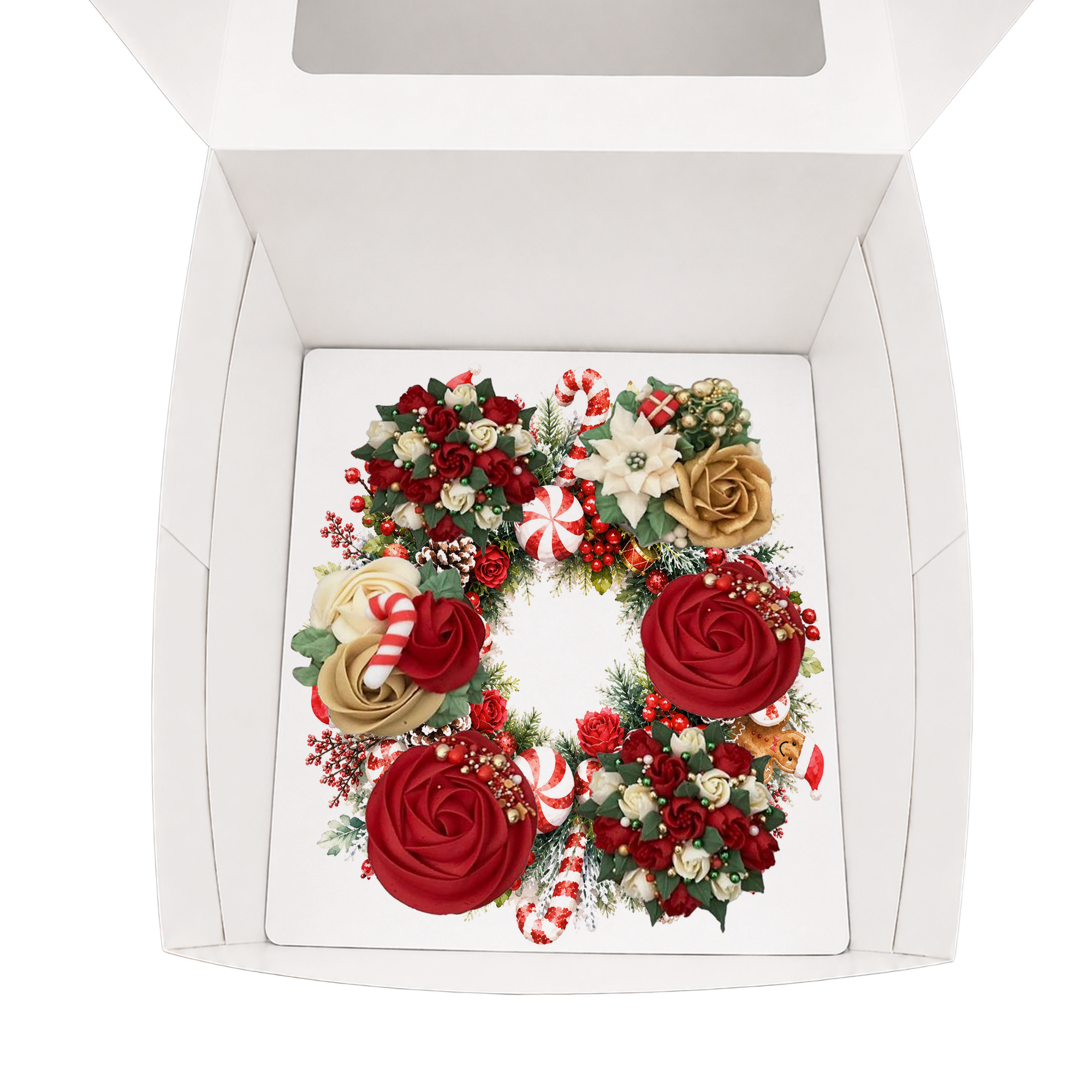 Christmas Cupcake Box Insert Template Printable, 6 Cupcake Holder for 10x10 Box, Reindeer Floral Wreath, Digital Download US UK AU