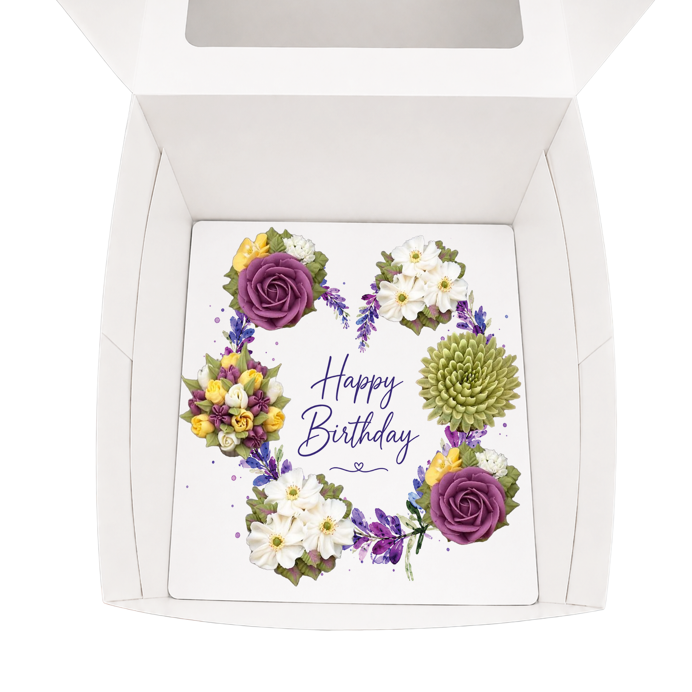 Happy Birthday Cupcake Box Insert Template Printable, Purple Lavender 6 Cupcake Holder, Floral Bouquet Display, USA UK AUS