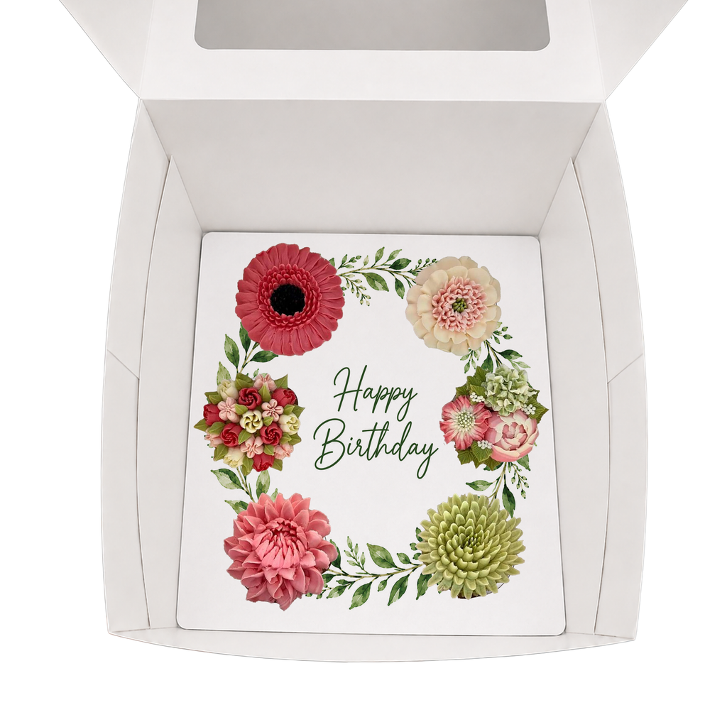 Happy Birthday Cupcake Box Insert Template Printable, Green Leaf Wreath 6 Cupcake Holder, Botanical Bouquet Display, USA UK AUS