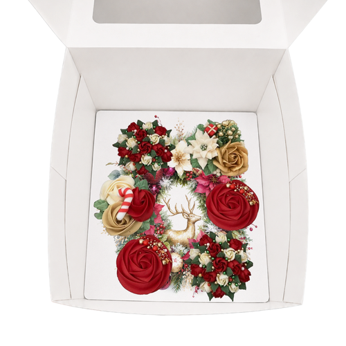 Christmas Cupcake Box Insert Template Printable, 6 Cupcake Holder for 10x10 Box, Reindeer Floral Wreath, Digital Download US UK AU