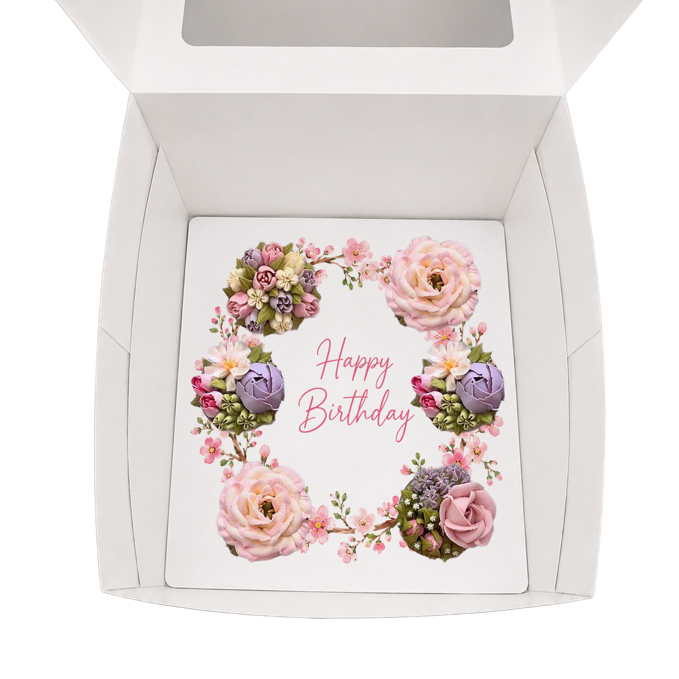 Happy Birthday Cupcake Box Insert Template Printable, Pink Cherry Blossom 6 Cupcake Holder, Floral Bouquet Display, USA UK AUS