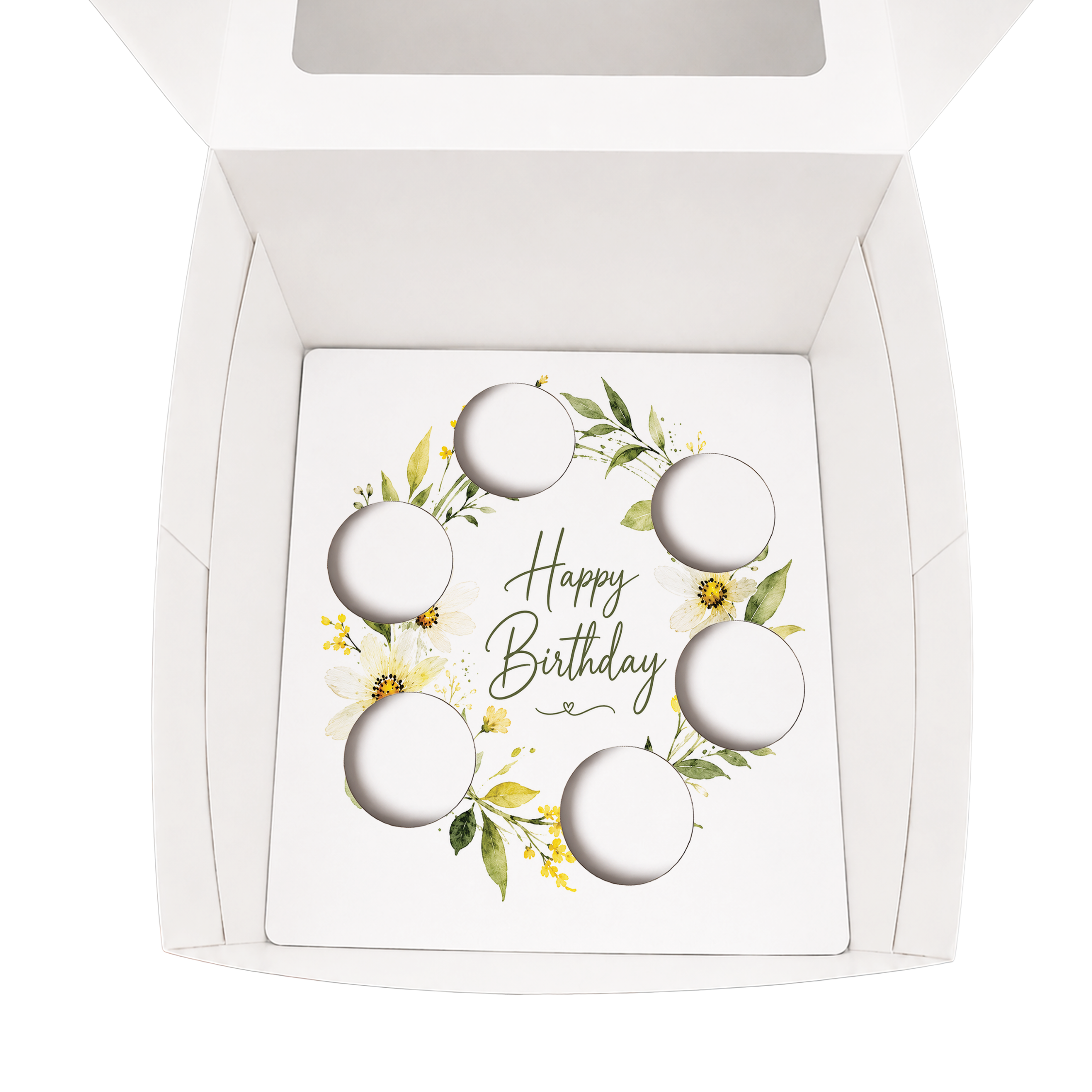 Happy Birthday Cupcake Box Insert Template Printable, Yellow Wildflower 6 Cupcake Holder, Floral Bouquet Display, USA UK AUS