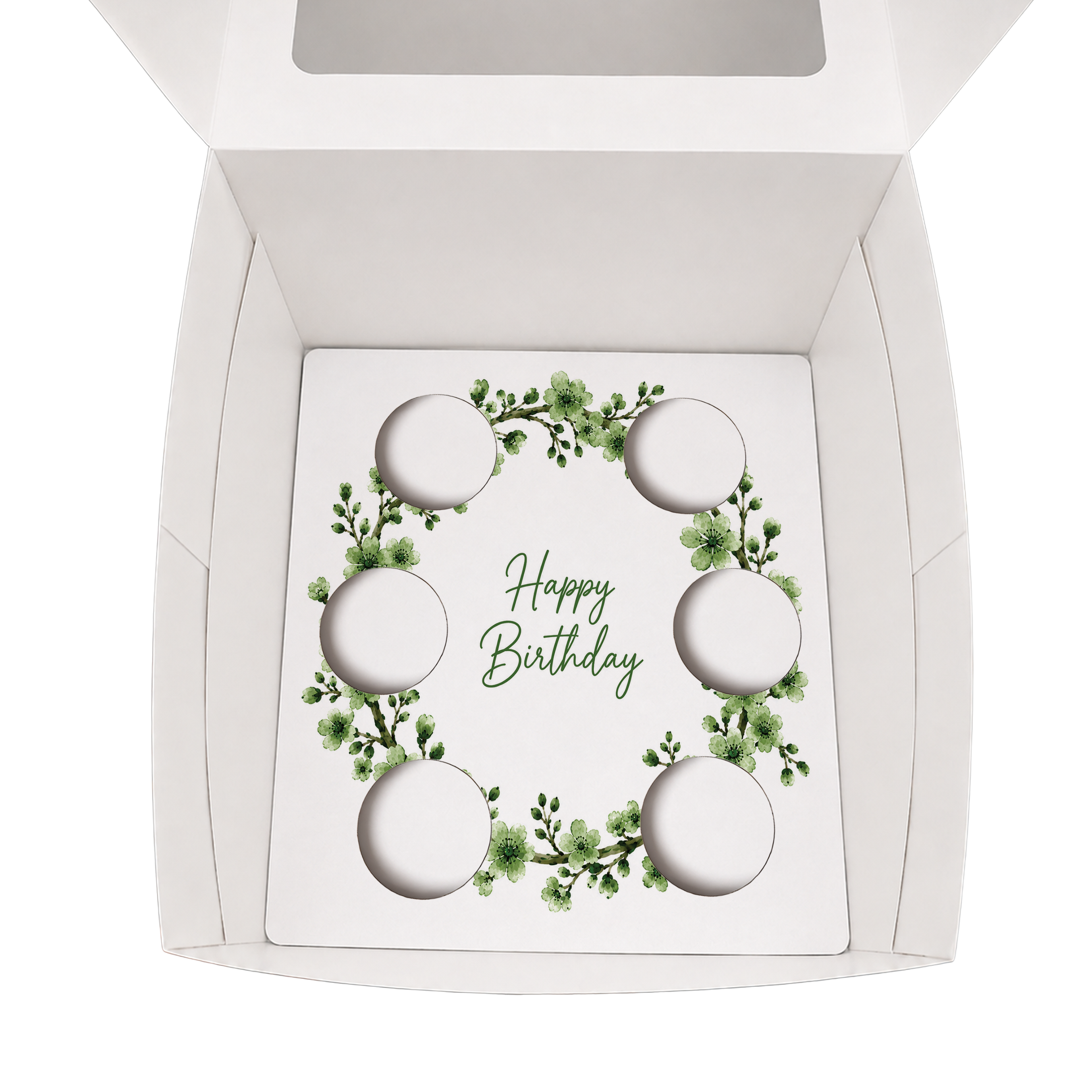 Happy Birthday Cupcake Box Insert Template Printable, Sage Green Floral 6 Cupcake Holder, Botanical Bouquet Display, USA UK AUS