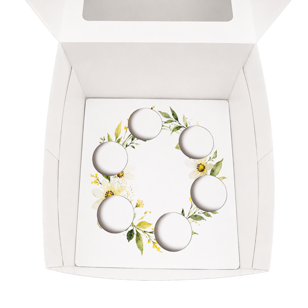Happy Birthday Cupcake Box Insert Template Printable, Yellow Wildflower 6 Cupcake Holder, Floral Bouquet Display, USA UK AUS