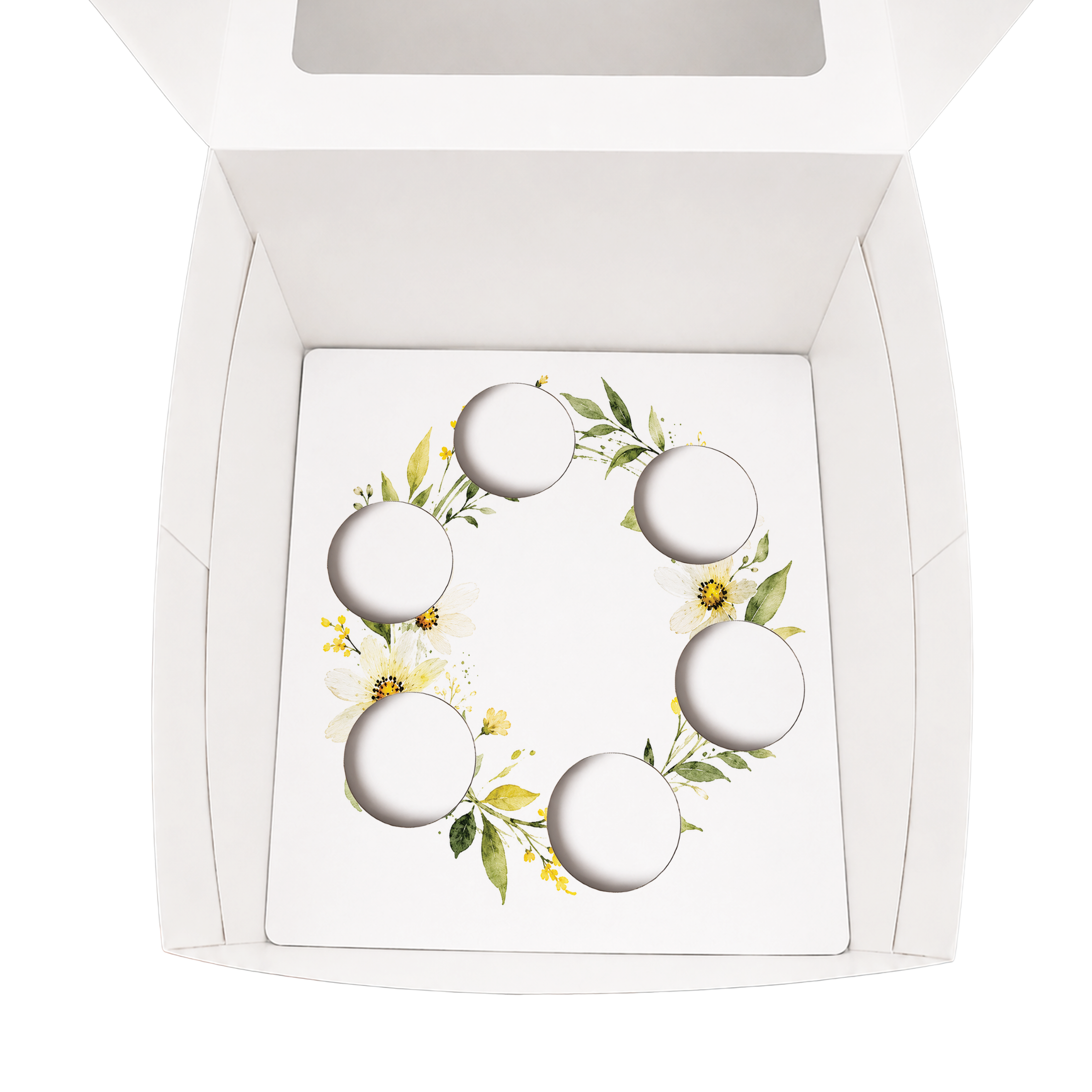 Happy Birthday Cupcake Box Insert Template Printable, Yellow Wildflower 6 Cupcake Holder, Floral Bouquet Display, USA UK AUS