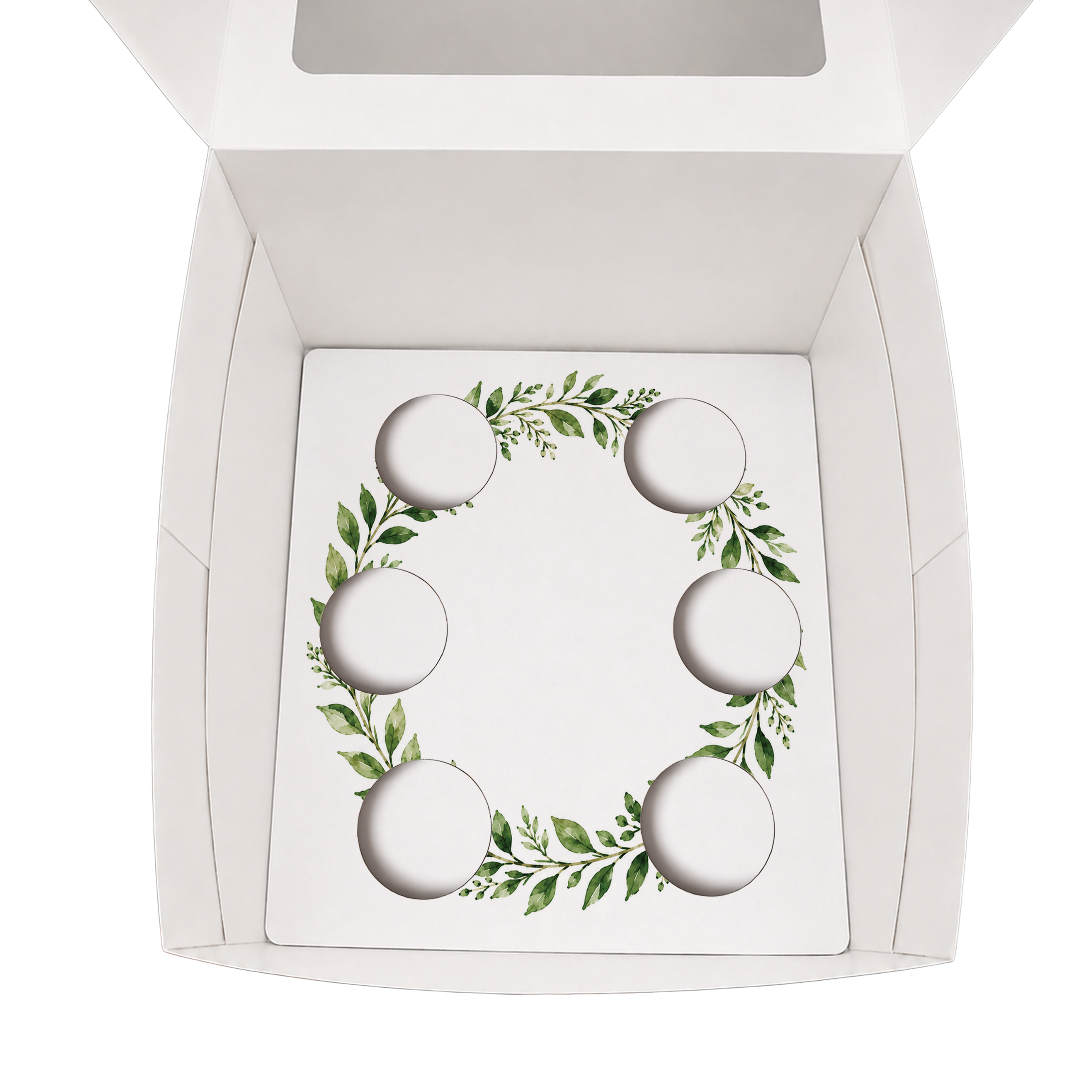 Happy Birthday Cupcake Box Insert Template Printable, Green Leaf Wreath 6 Cupcake Holder, Botanical Bouquet Display, USA UK AUS