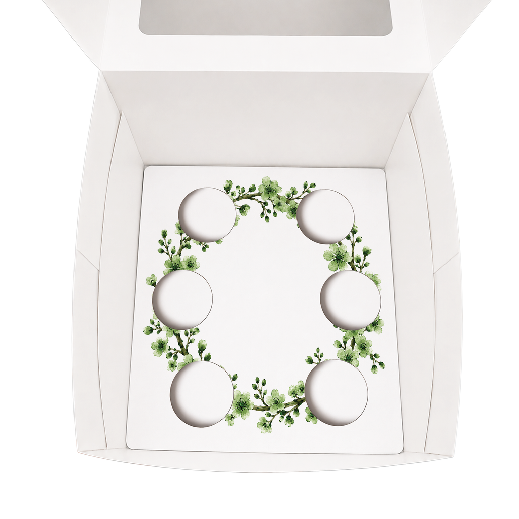 Happy Birthday Cupcake Box Insert Template Printable, Sage Green Floral 6 Cupcake Holder, Botanical Bouquet Display, USA UK AUS