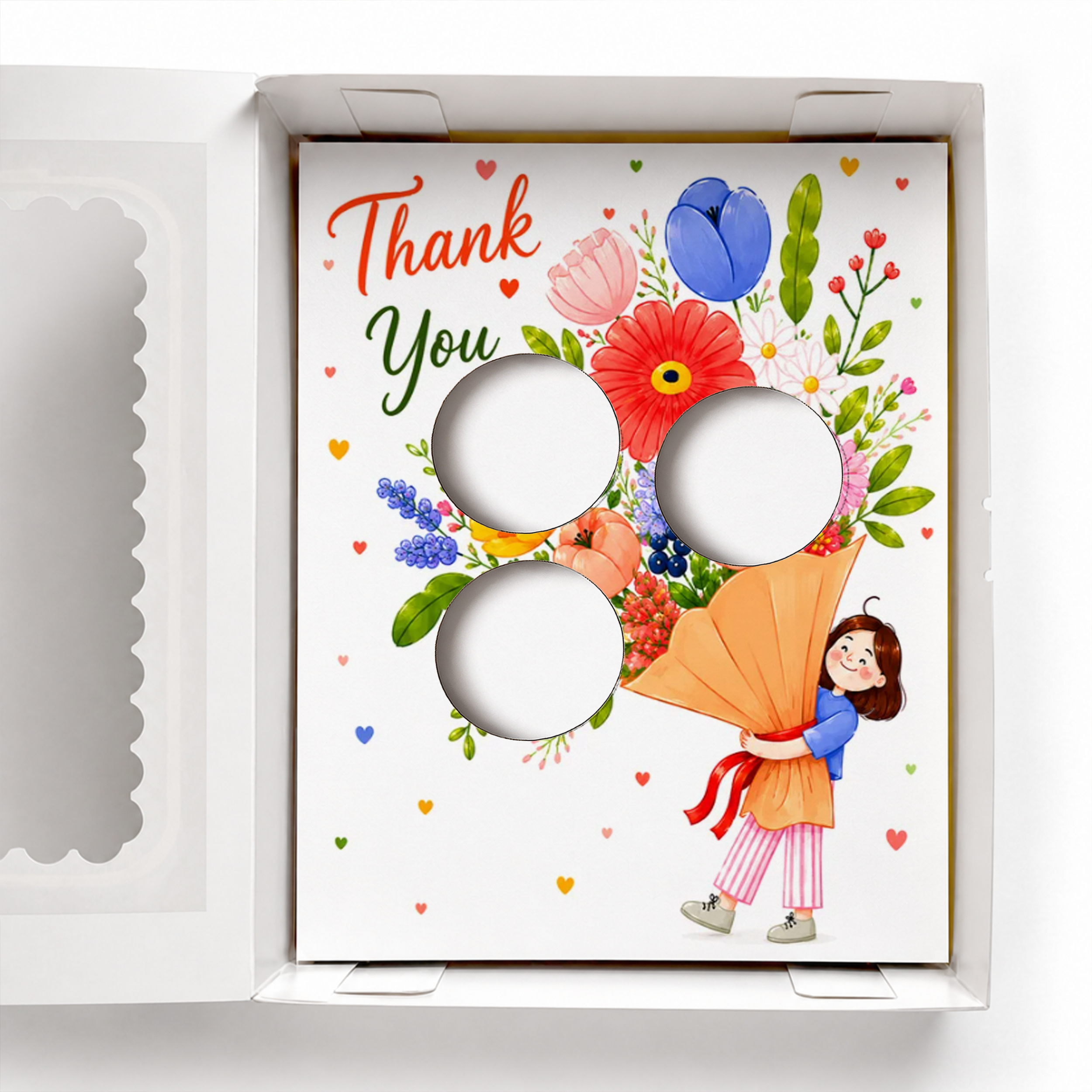 Thank You Cupcake Insert Template, 3 Cupcake Box Insert Printable, Floral Bouquet Cupcake Holder, Digital Bakery Packaging