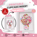Flower Bouquet Cupcake Insert Template, Happy Birthday Cupcake Holder, 3 Cupcake Bouquet Box Insert, Printable Cupcake Display