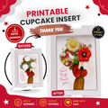 Thank You Cupcake Insert Template, Floral Cupcake Bouquet Holder, 3 Cupcake Box Insert Printable, Unique Cupcake Gift Box Insert