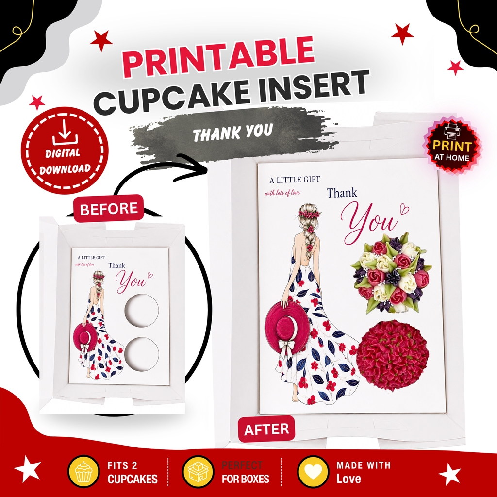 Thank You Cupcake Insert Template, 2 Cupcake Holder, Printable Cupcake Box Insert, Floral Gift Box PDF, Thank You Gift