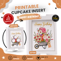 Happy Birthday Cupcake Insert Template, Flower Bouquet Cupcake Holder, 3 Cupcake Box Insert, Printable Cupcake Bouque Floral Gift Box Insert