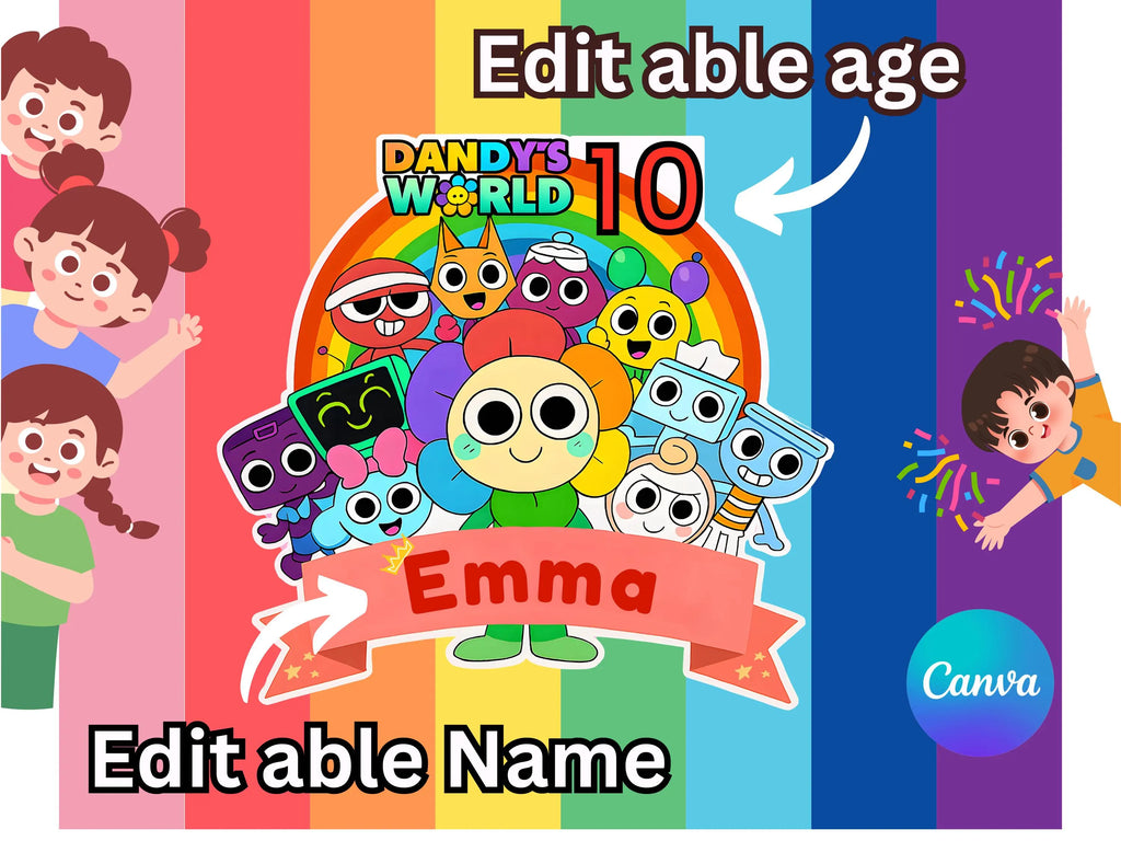 Dandy's World Party Topper Printable (Canva Edit) — Kids Birthday Cupcake & Cake Topper