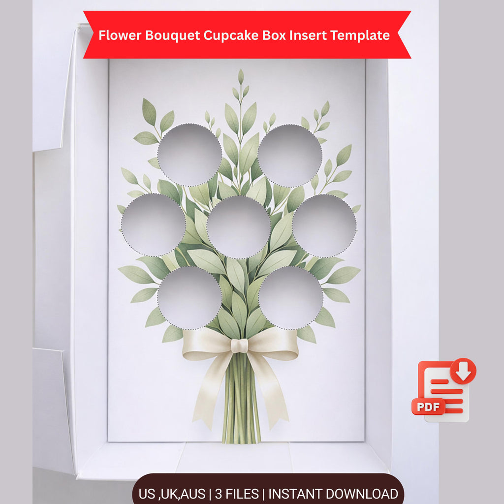 Flower Bouquet Cupcake Box Insert – Printable Template (PDF Download A4/A3/UK Size )