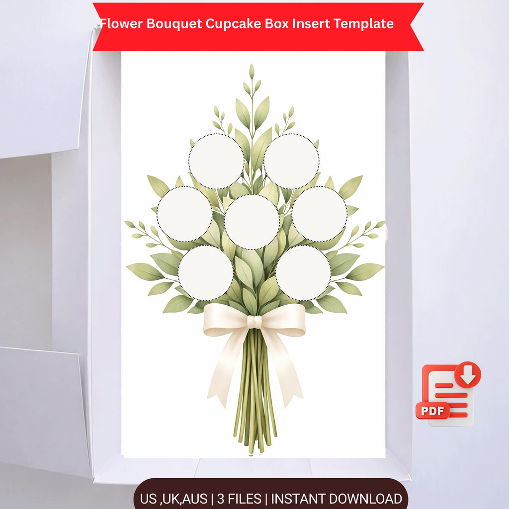 Flower Bouquet Cupcake Box Insert – Printable Template (PDF Download A4/A3/UK Size )