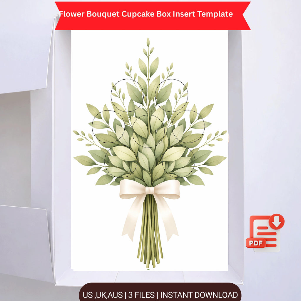 Flower Bouquet Cupcake Box Insert – Printable Template (PDF Download A4/A3/UK Size )