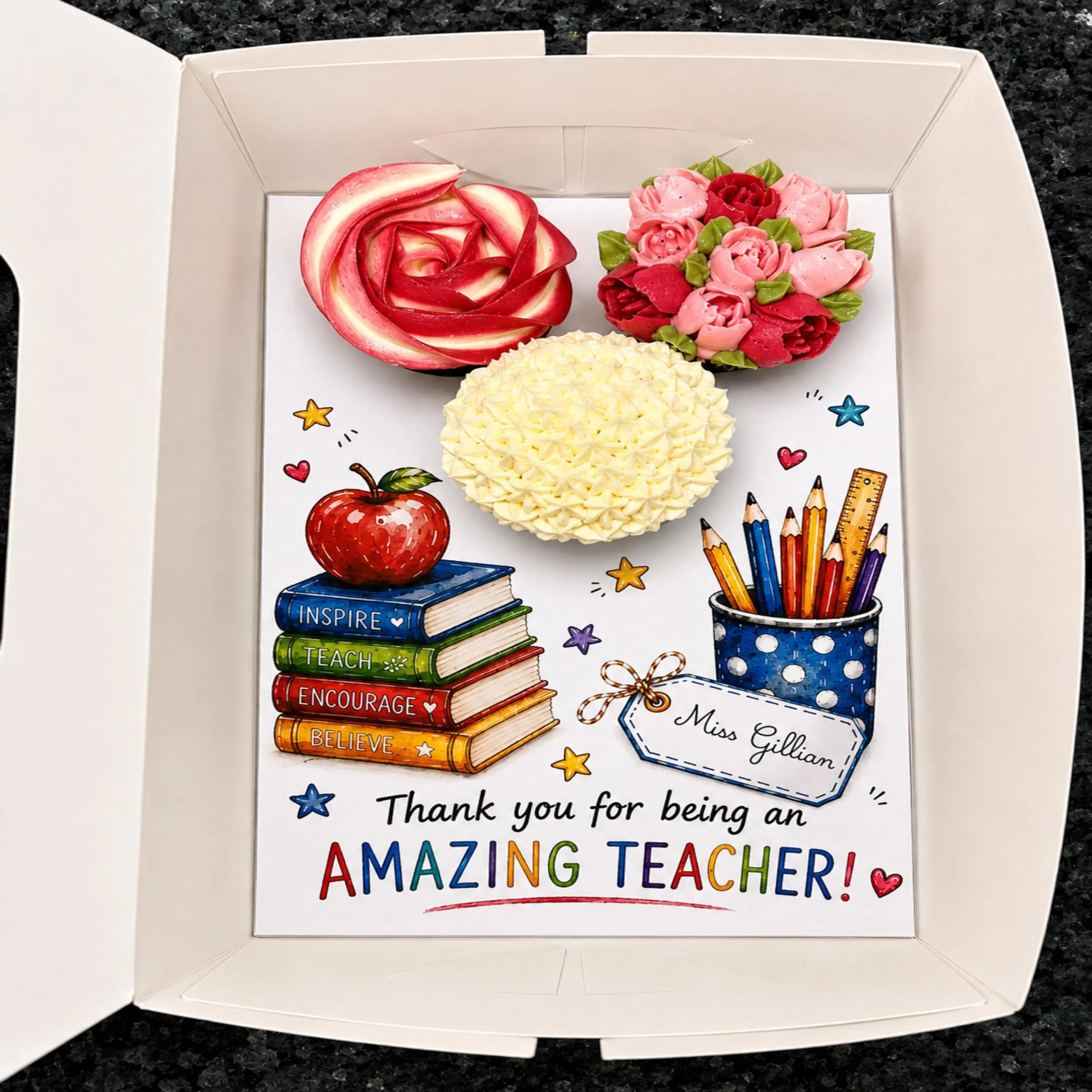 Teacher Appreciation Cupcake Insert Template, Custom Text Cupcake Bouquet Holder, 3 Cupcake Box Insert Printable, Teacher Gift Packaging