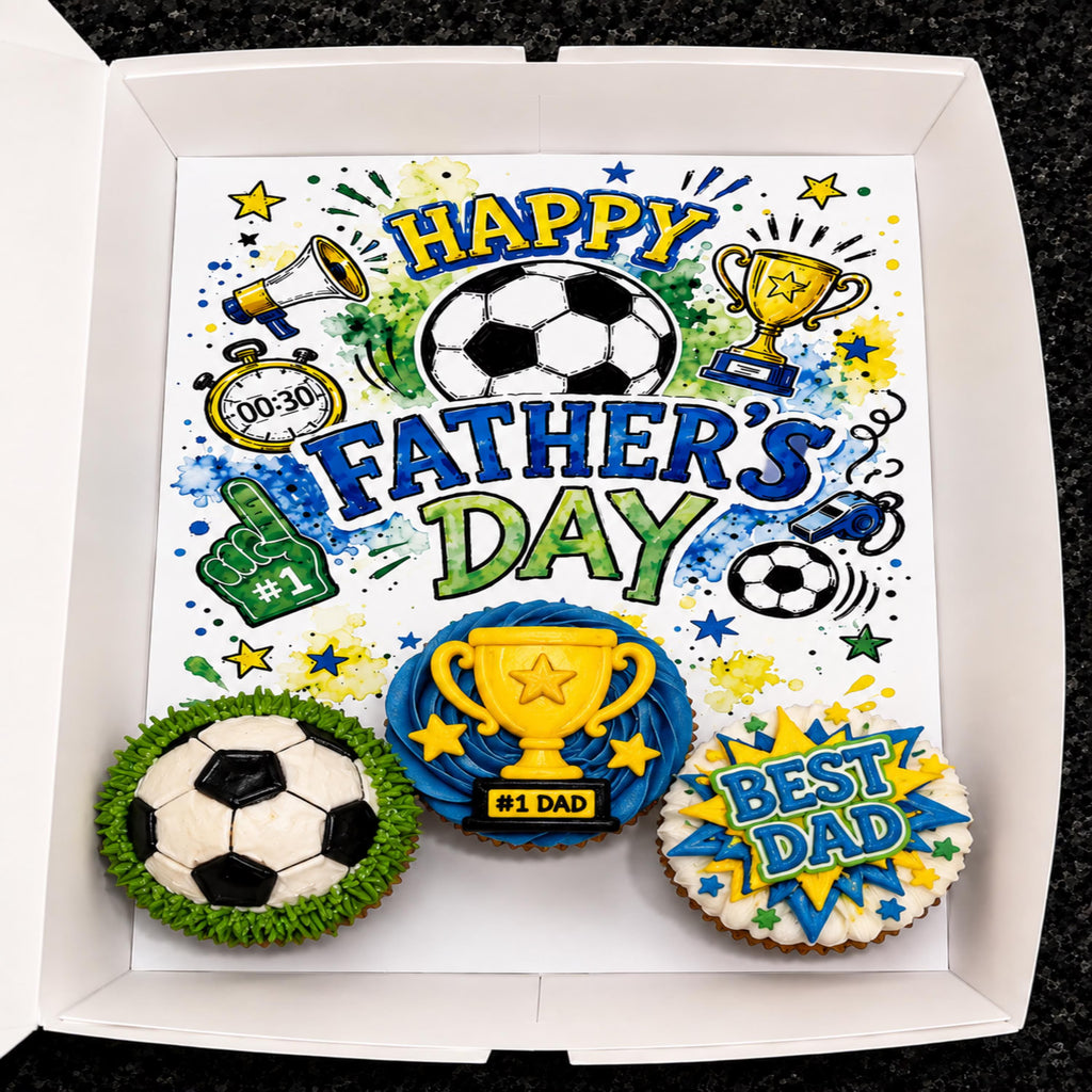 Father’s Day Cupcake Insert Template, Soccer Cupcake Bouquet Holder, Printable 3 Cupcake Box Insert, Dad Gift Bakery Packaging PDF