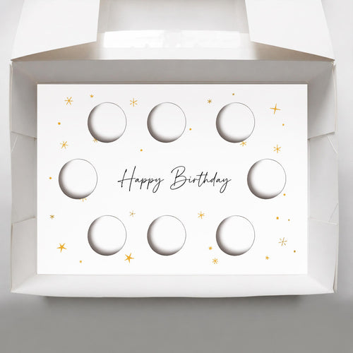 8 Cupcake Birthday Box Insert PDF, Printable Happy Birthday Cupcake Holder Template, Gold Star Cupcake Packaging, Digital Bakery Box Insert